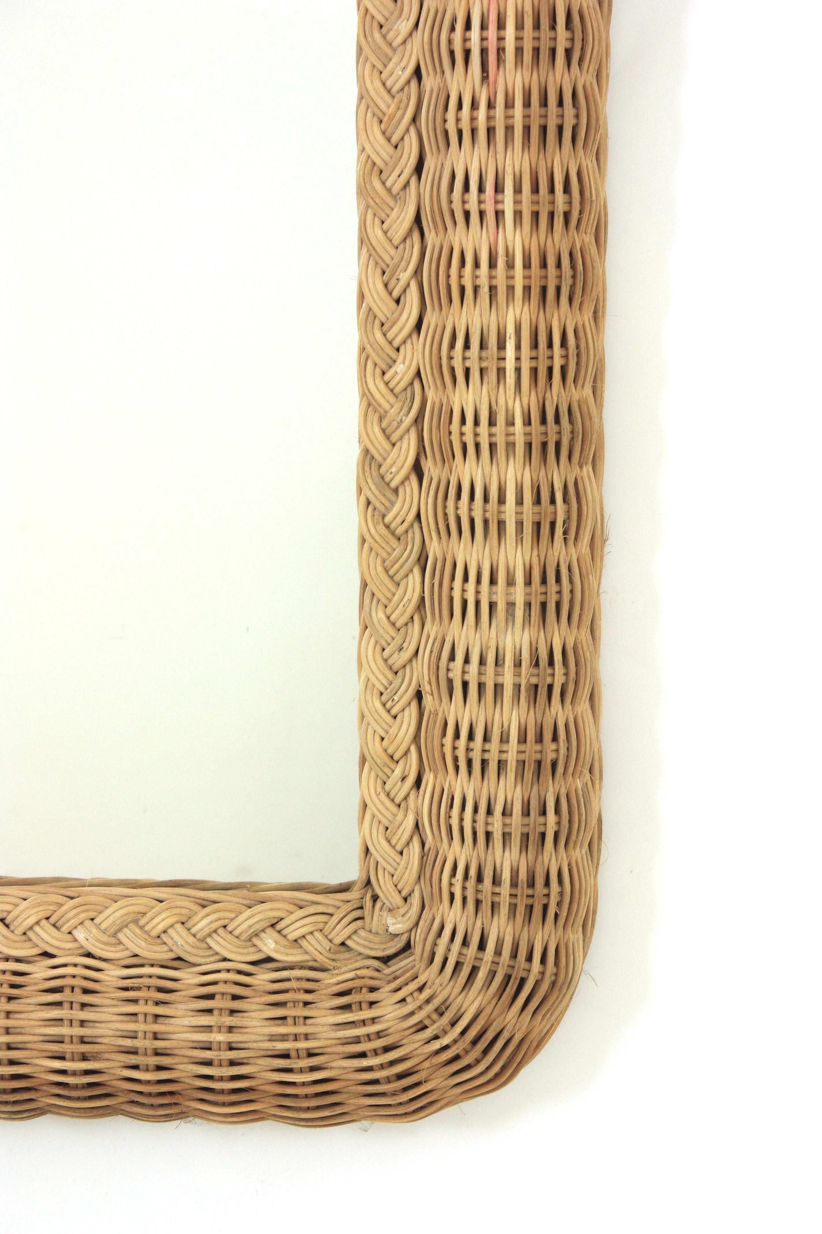 Specchio grande in rattan intrecciato / Specchio consolle con piano ad arco in vendita 6