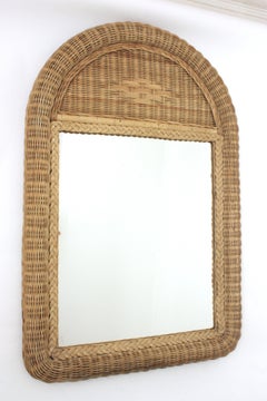 Large Woven Rattan Mirror / Console Mirror with Arched Top