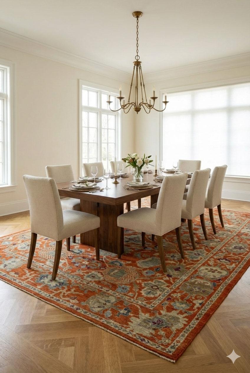 Großer Webteppich, 12 Fuß × 15 Fuß, Rost und sanfte blaue Palette (Oushak) im Angebot