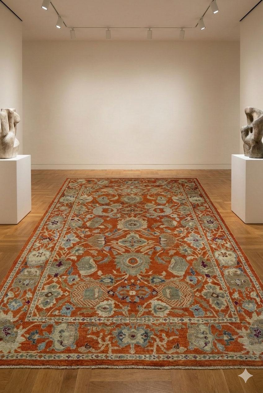 Großer Webteppich, 12 Fuß × 15 Fuß, Rost und sanfte blaue Palette (Afghanisch) im Angebot