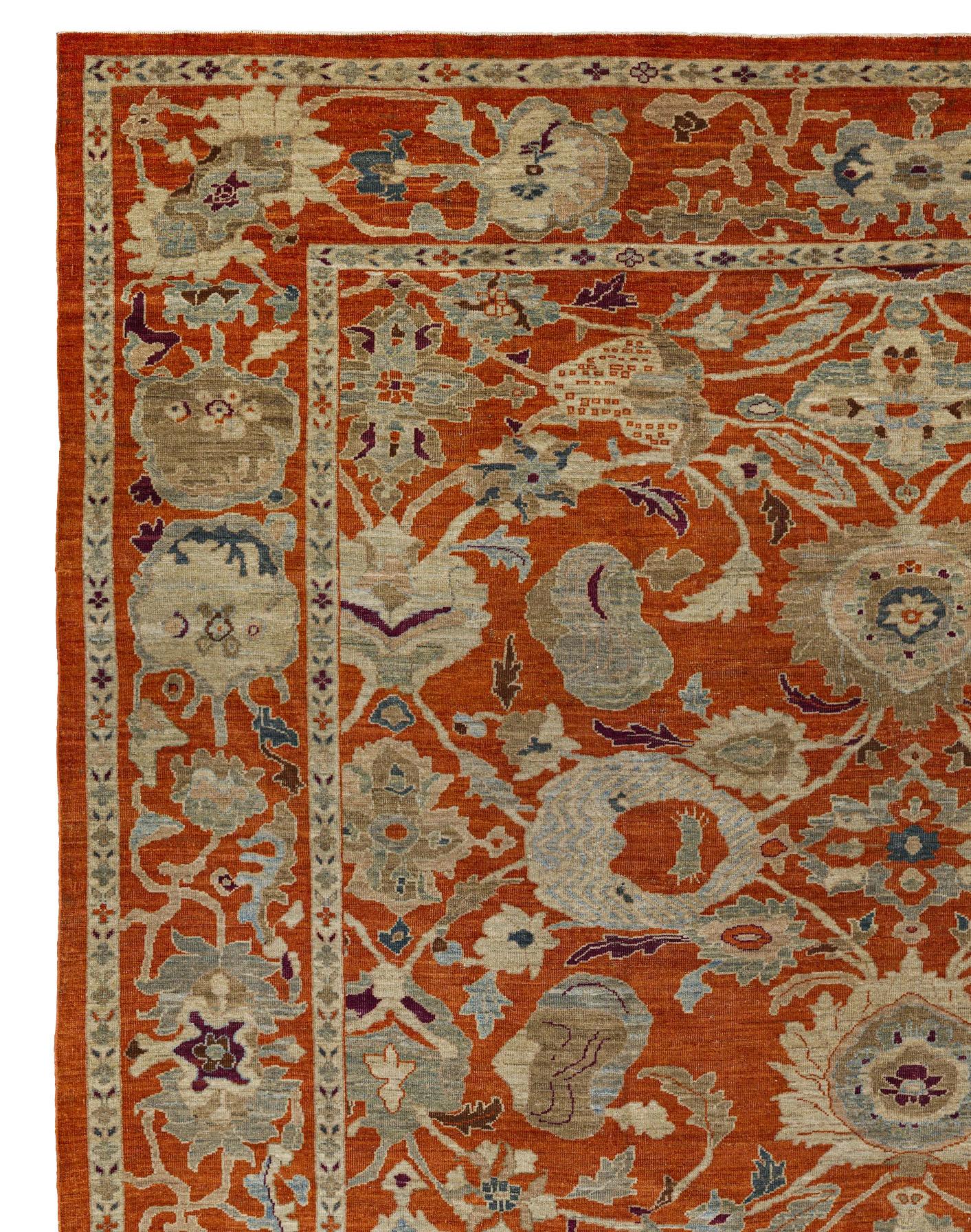 Großer Webteppich, 12 Fuß × 15 Fuß, Rost und sanfte blaue Palette (21. Jahrhundert und zeitgenössisch) im Angebot