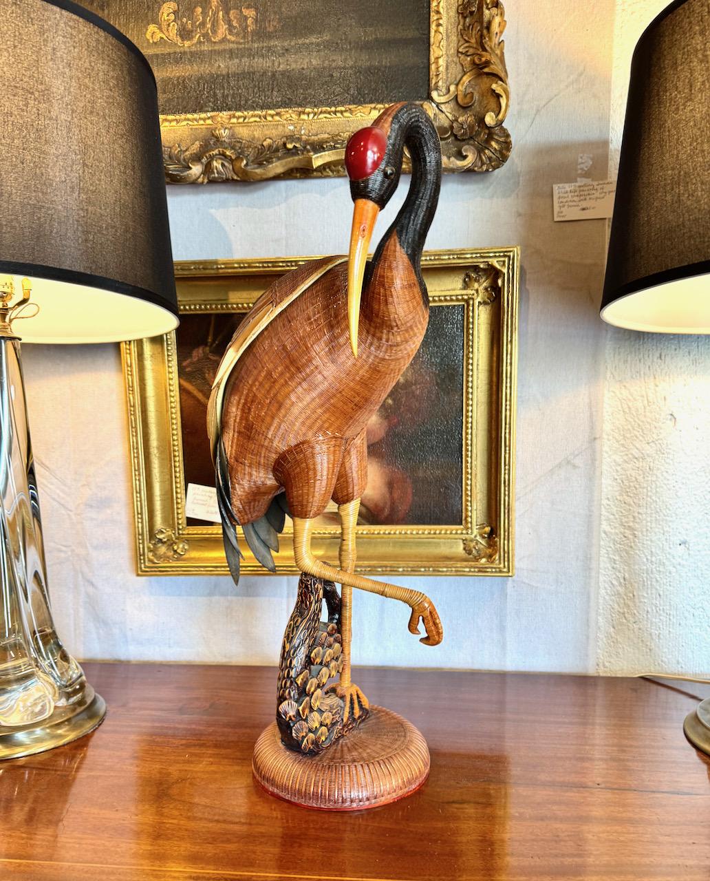 Grúa grande de mimbre tejido, Artesanía de Shanghai Moderno de mediados de siglo en venta
