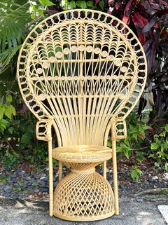 Large Woven Wicker, Reed, Rattan Peacock Emmanuelle Chair