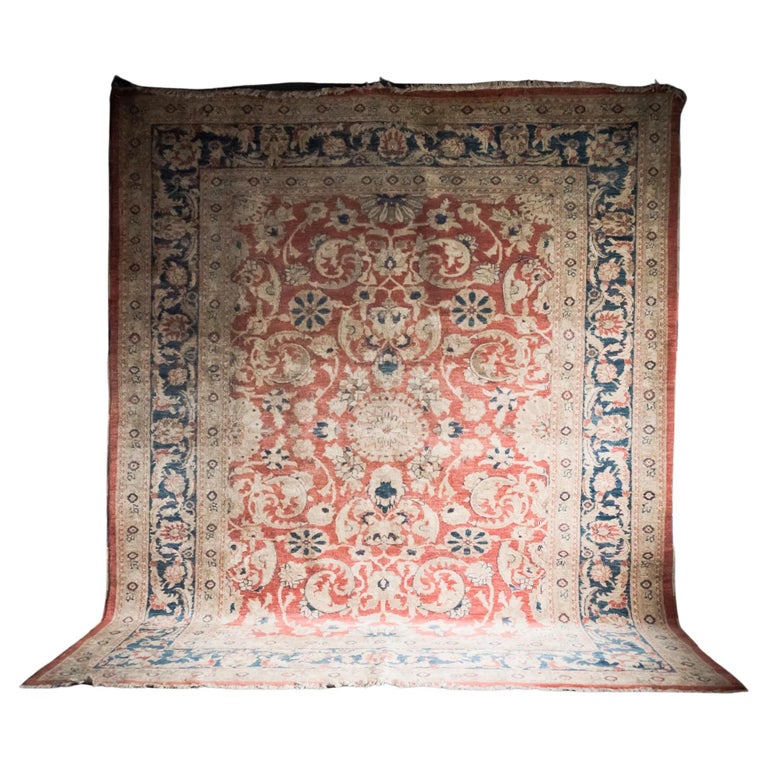 Large Woven Wool Tassled Rug in Navy/Wine For Sale at 1stDibs