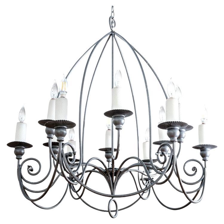 Large Wrought Iron 12 Light Chandelier