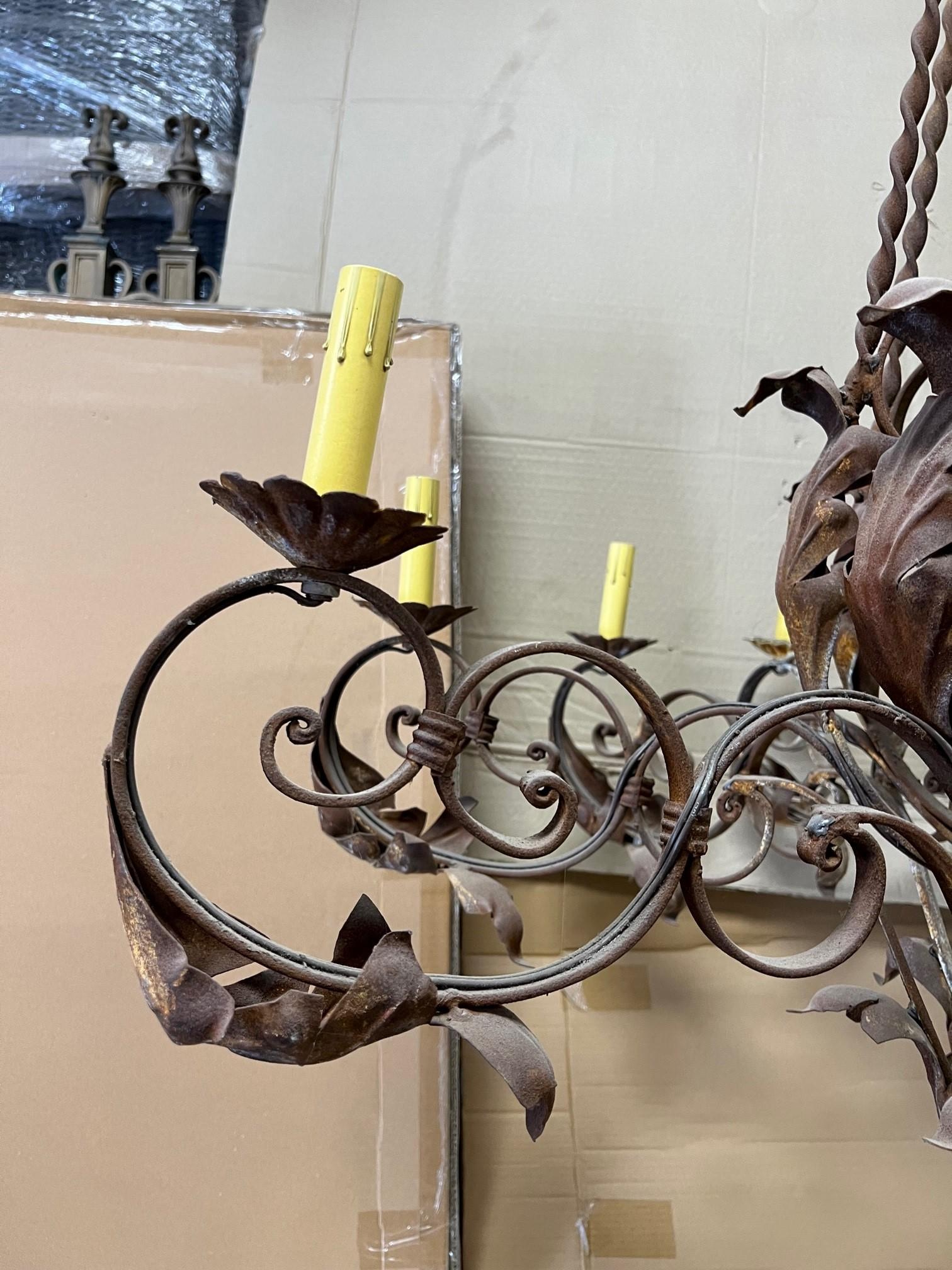 Large Wrought Iron 12 Light Chandelier with twisted iron and acanthus leaf   For Sale 5