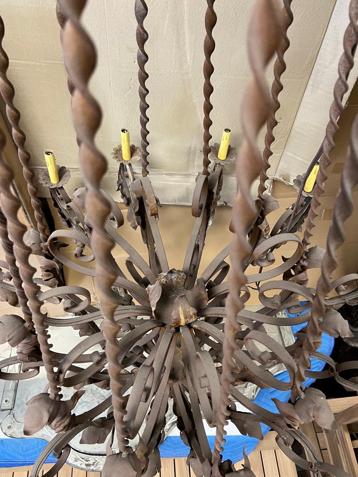 Large Wrought Iron 12 Light Chandelier with twisted iron and acanthus leaf   For Sale 9