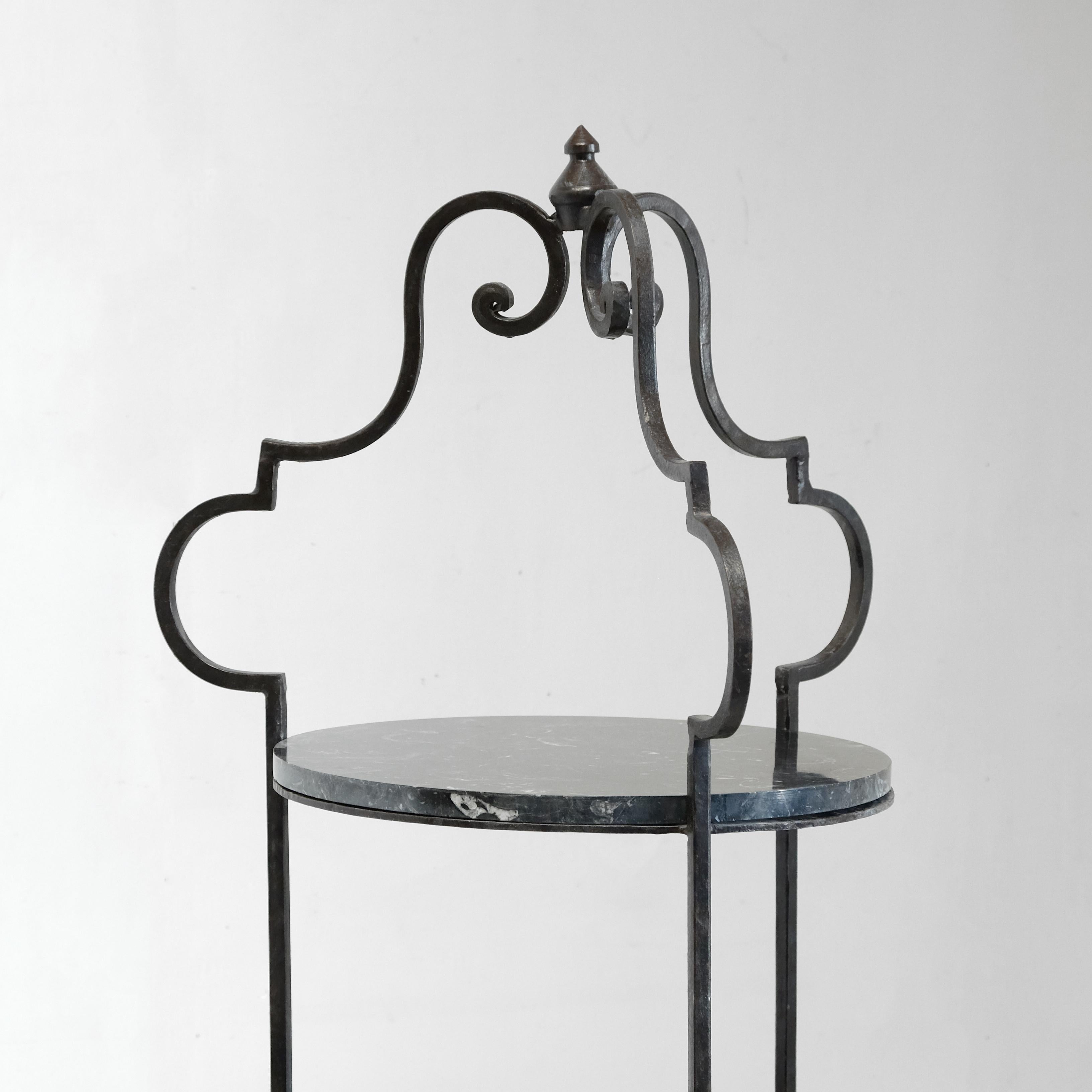 Art Nouveau Large Wrought Iron Marble Pâtisserie Stand Ornate Floor Standing French Outdoor For Sale