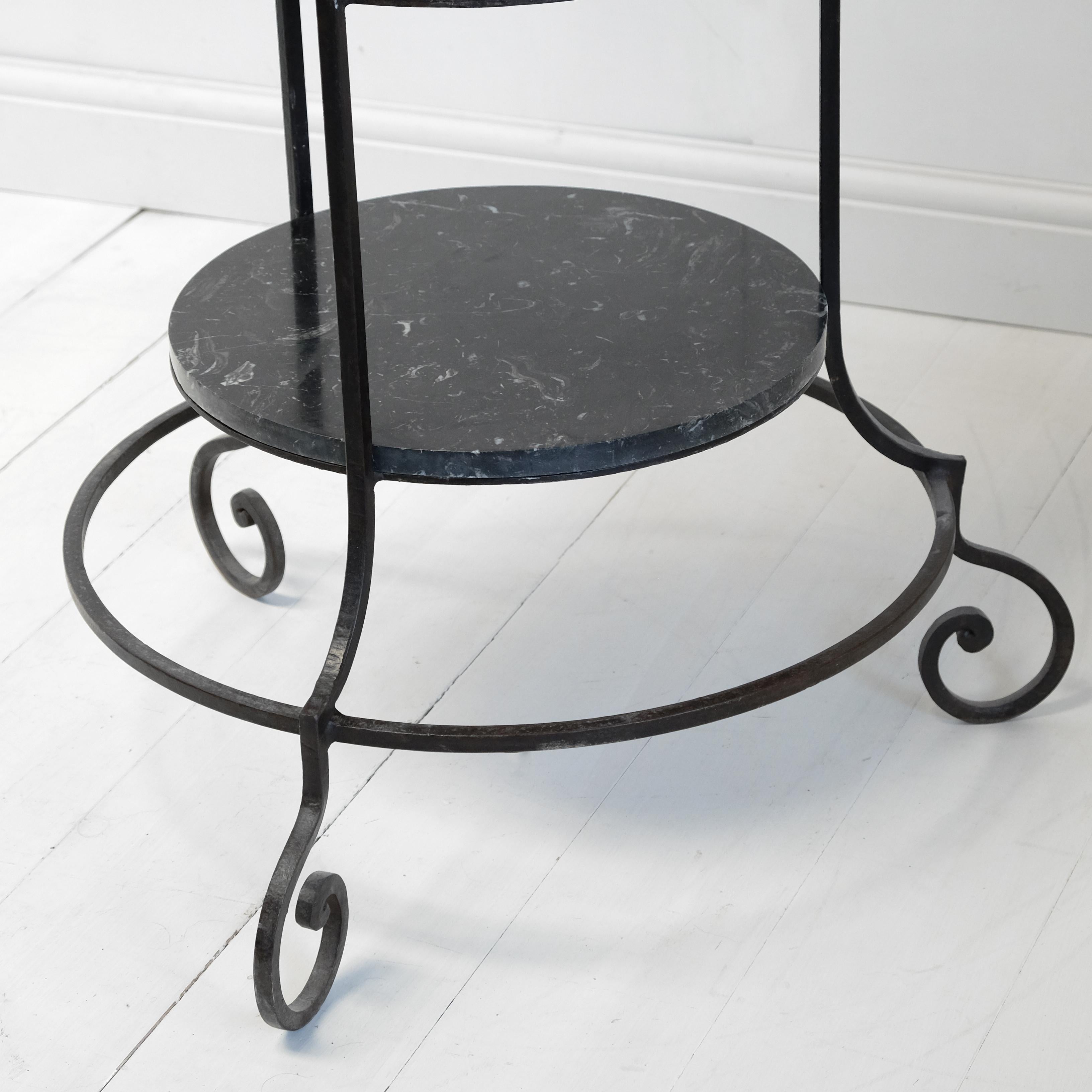 Large Wrought Iron Marble Pâtisserie Stand Ornate Floor Standing French Outdoor In Good Condition For Sale In Totnes, GB