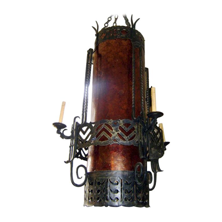 Large Wrought Iron and Mica Lantern For Sale
