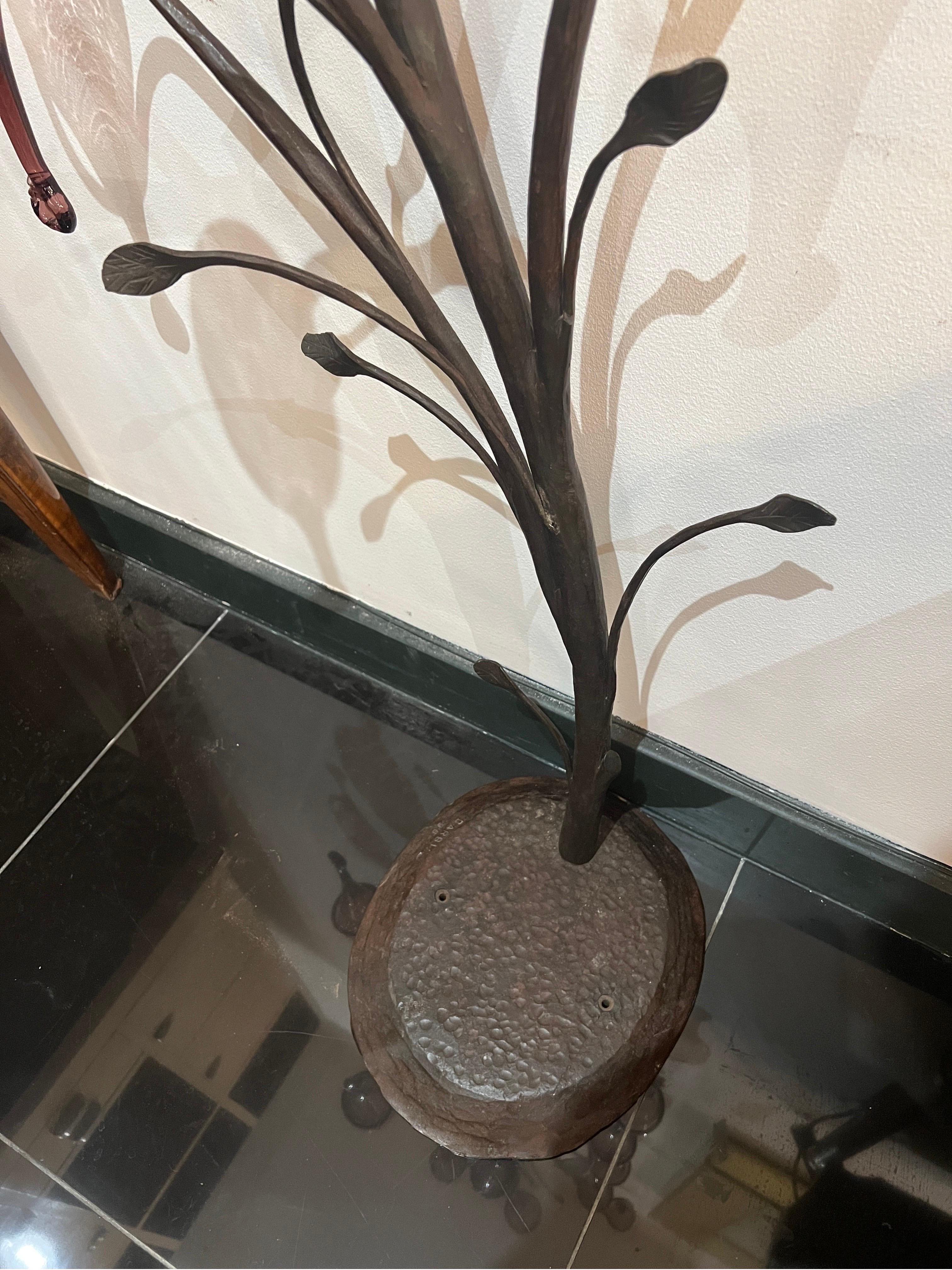 Hand-Crafted Large Wrought Iron and Murano Glass Sculpture For Sale