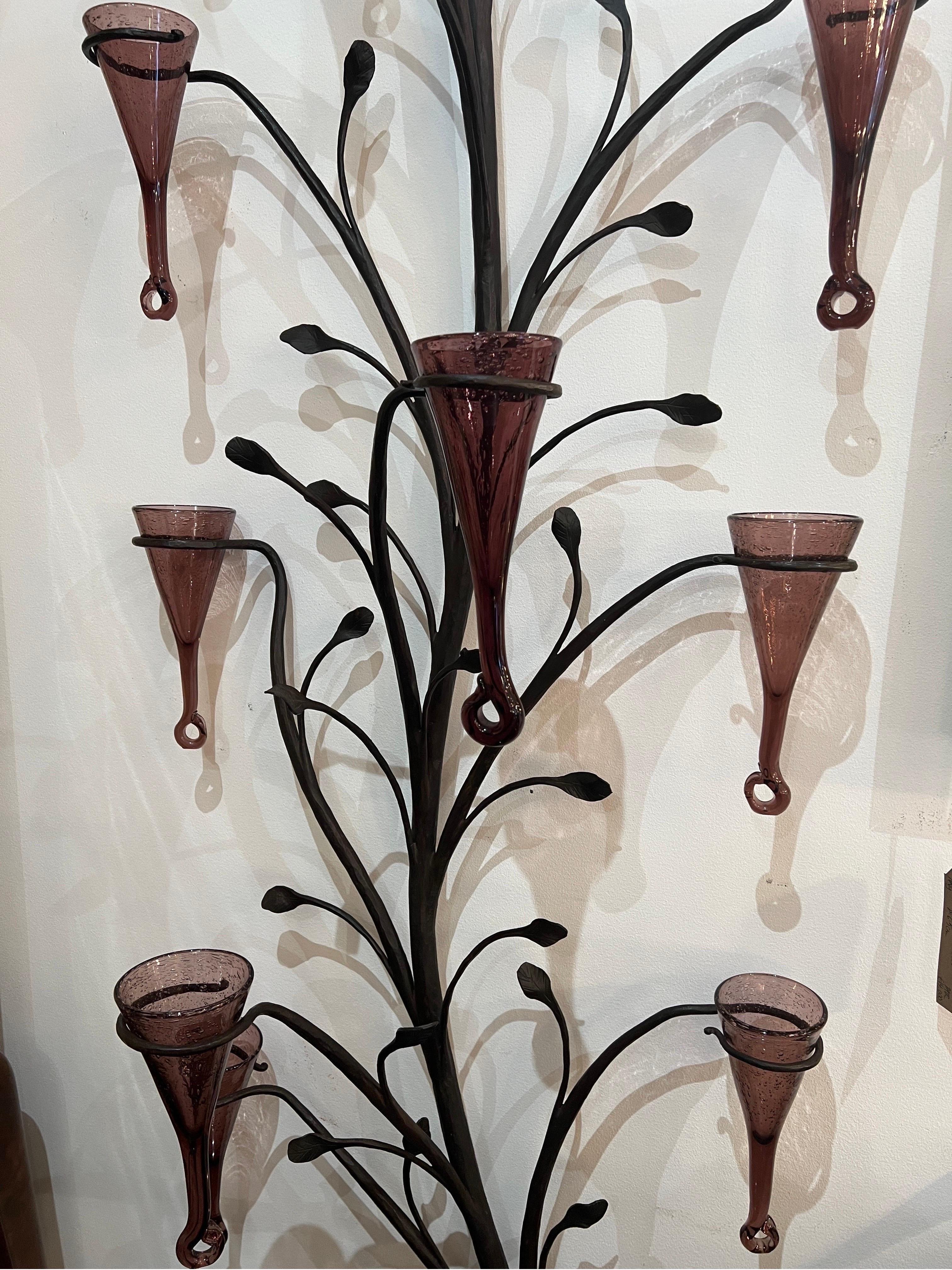 Late 20th Century Large Wrought Iron and Murano Glass Sculpture For Sale