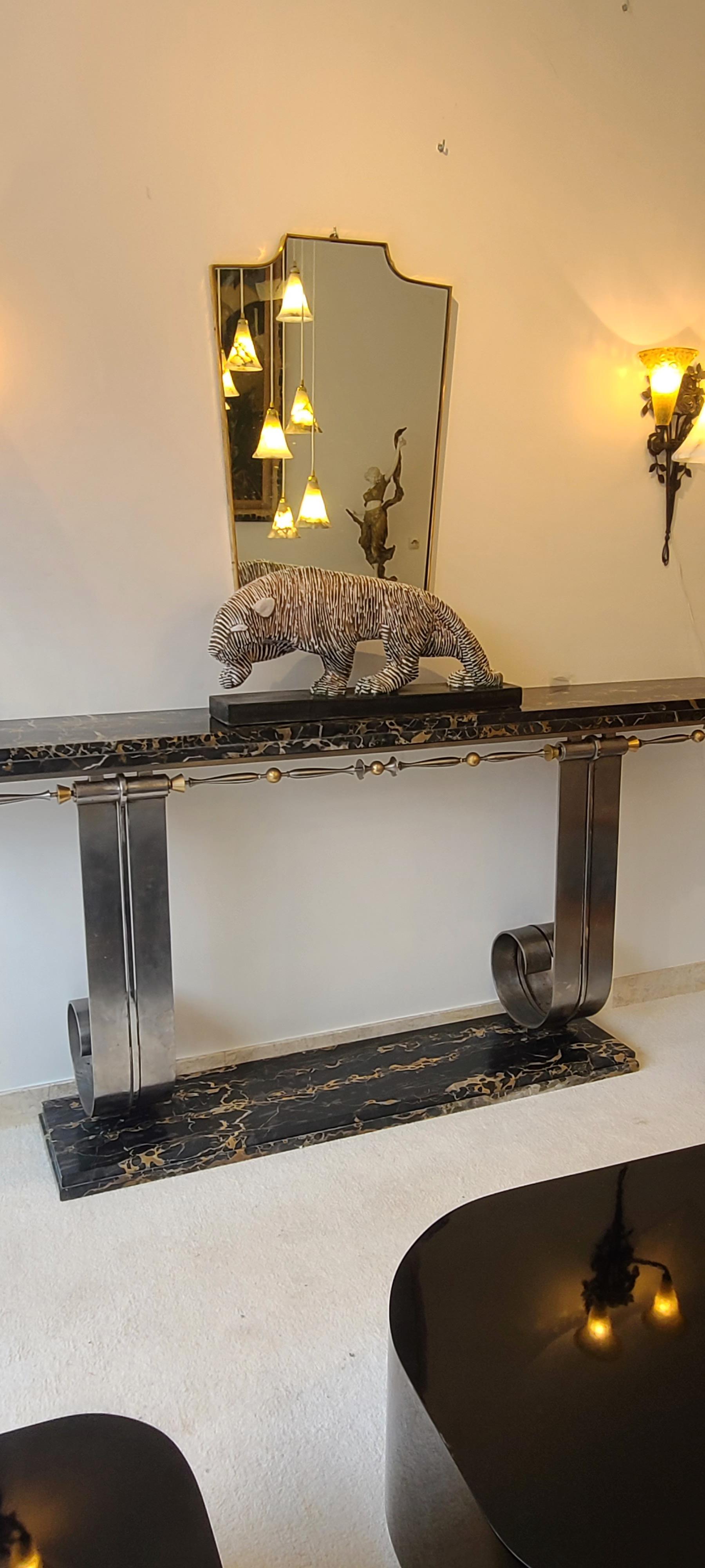 French Large Wrought-Iron Art Deco Console, attributed to Raymond Subes, circa 1930 For Sale