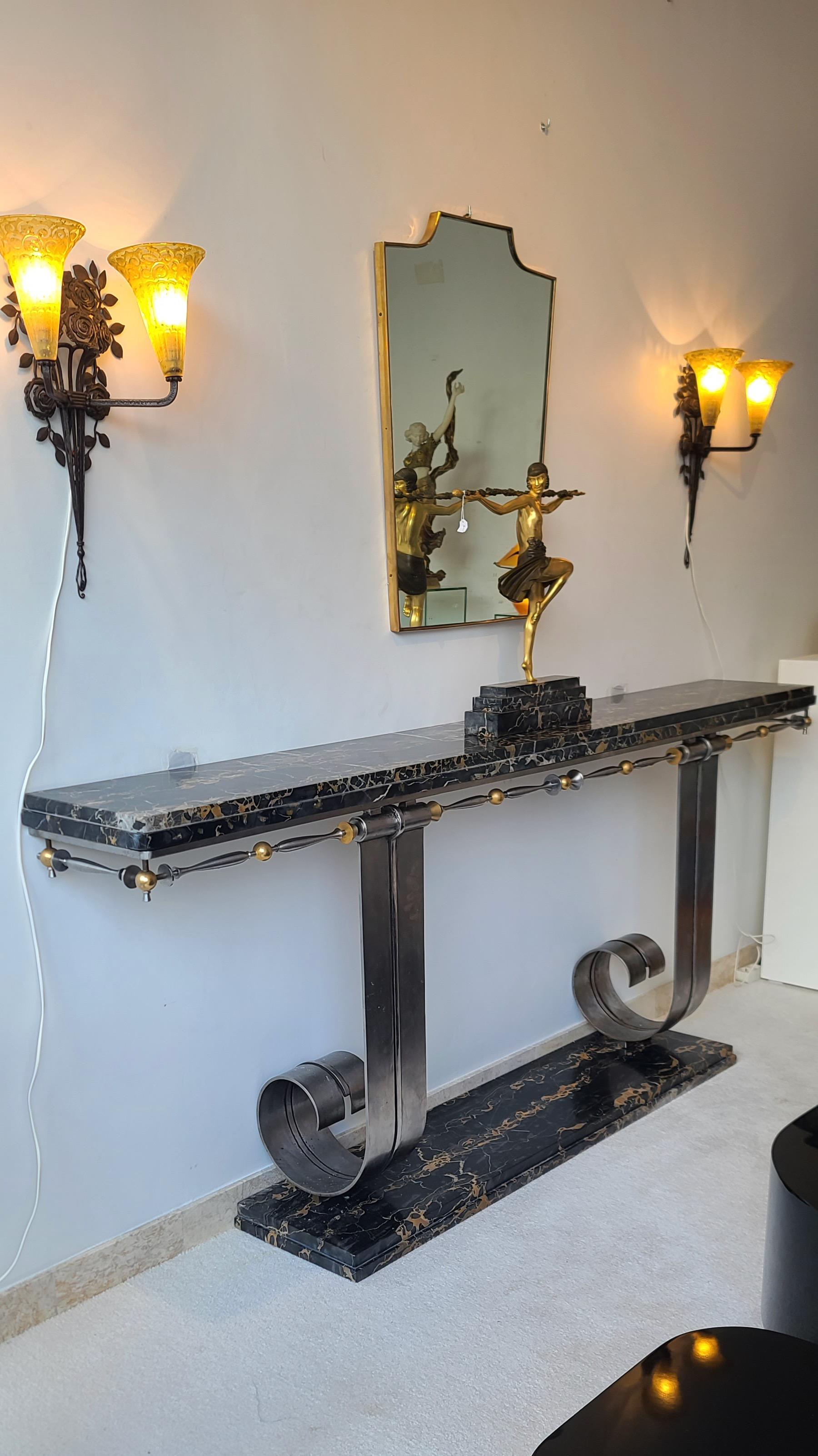 Large Wrought-Iron Art Deco Console, attributed to Raymond Subes, circa 1930 In Good Condition For Sale In Saint-Ouen, FR