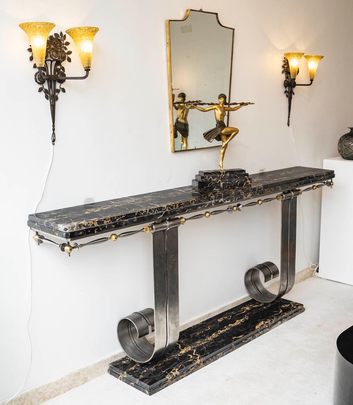 Late 19th Century Large Wrought-Iron Art Deco Console, attributed to Raymond Subes, circa 1930 For Sale