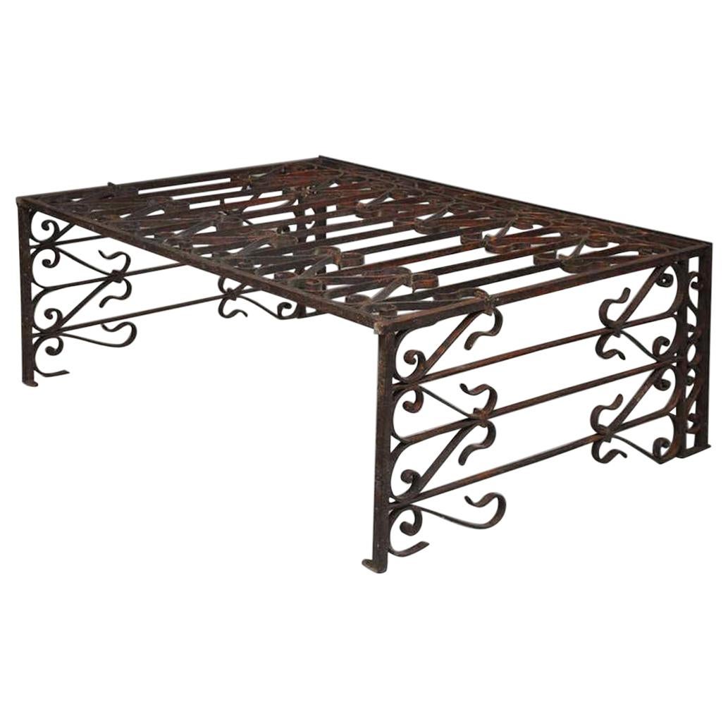 Large Wrought Iron C-Scrolled Cocktail Table, French Provincial, 1880 For Sale