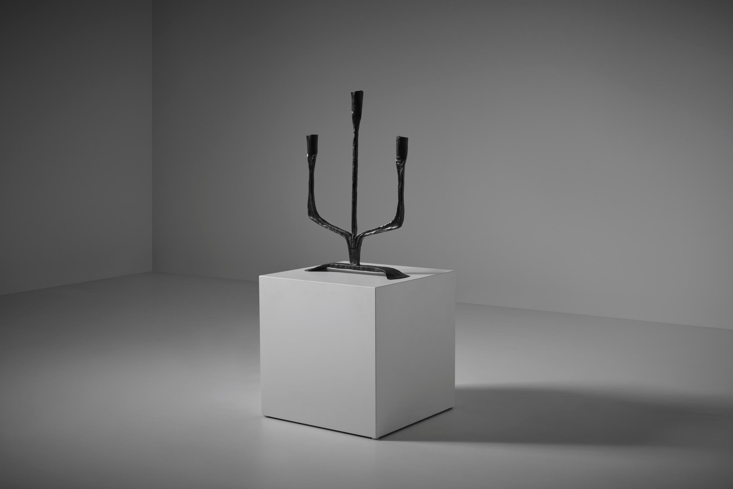 Mid-Century Modern Large Wrought Iron Candle Holder, France, 1940s