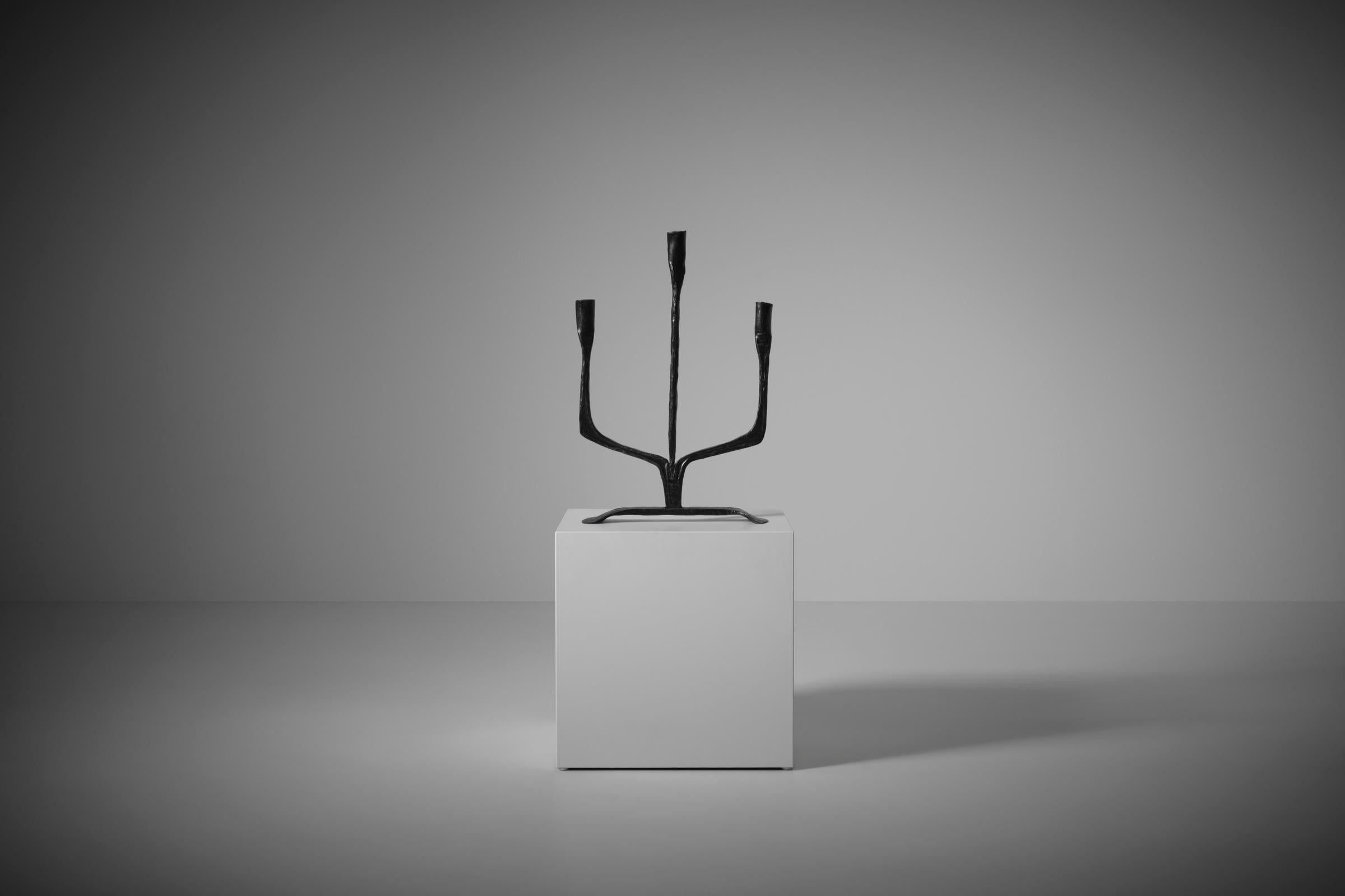 Mid-20th Century Large Wrought Iron Candle Holder, France, 1940s