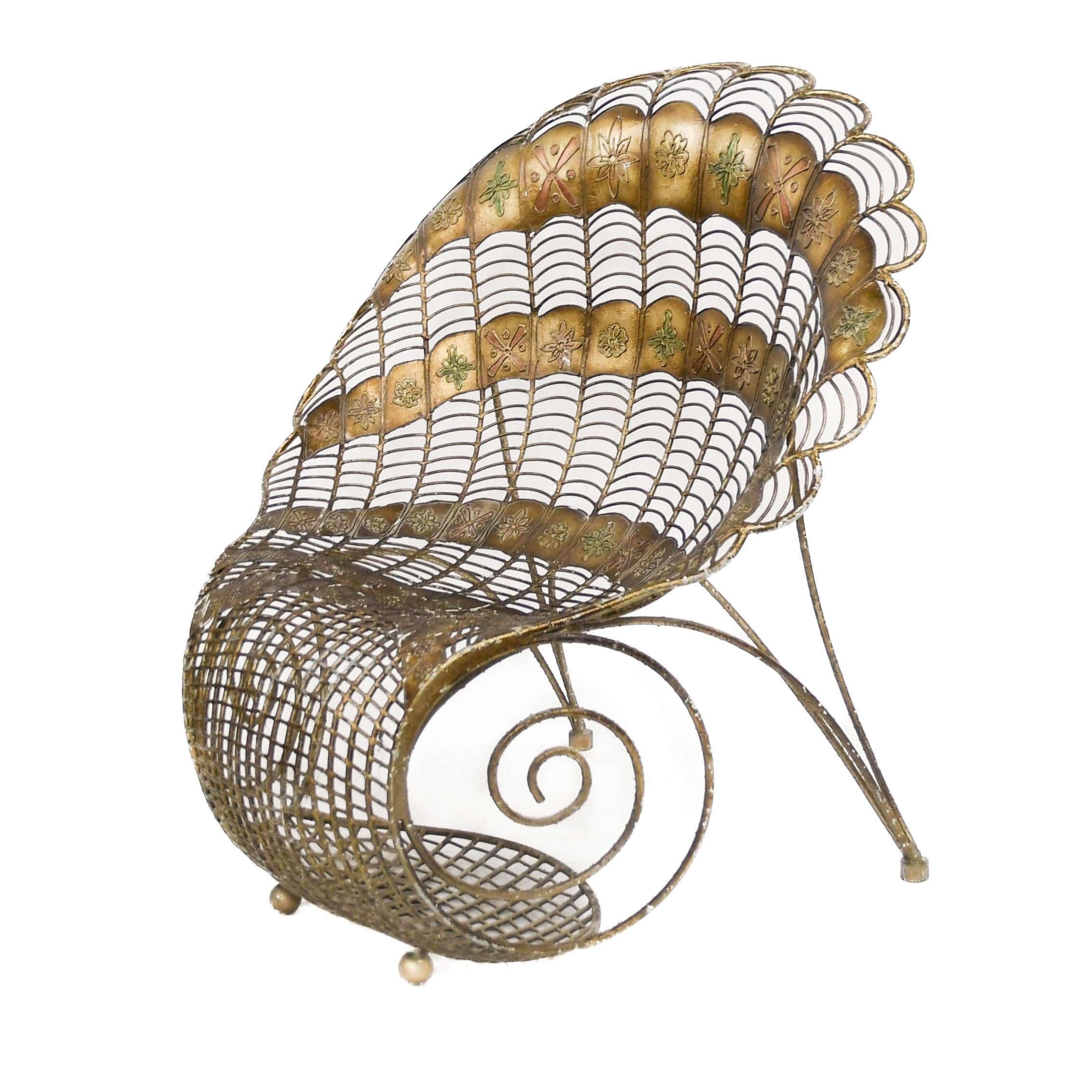 Metalwork Large Wrought Iron Chair with Peacock Design For Sale