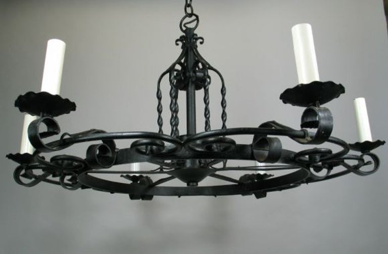 Italian Large French Wrought Iron Hand Made   Chandelier, circa 1920s For Sale