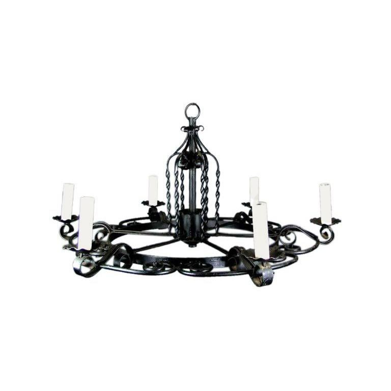 Large French Wrought Iron Hand Made, Large French Iron Chandeliers
