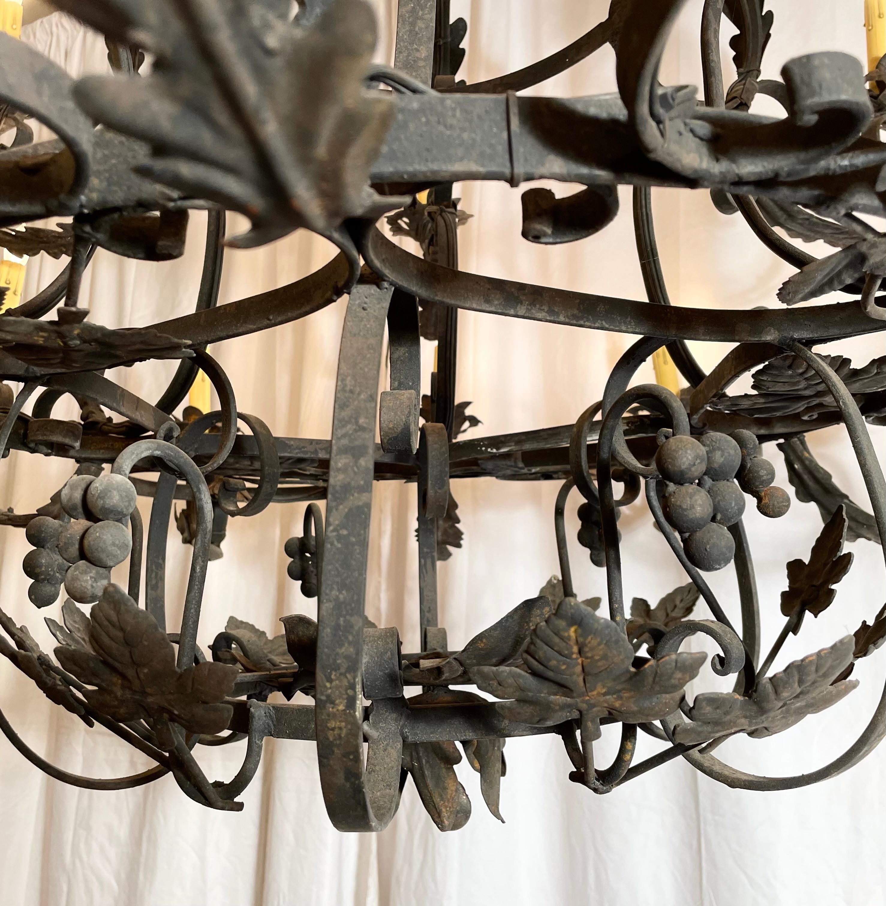 Large Wrought Iron Chandelier circa 1950s In Good Condition For Sale In New Orleans, LA