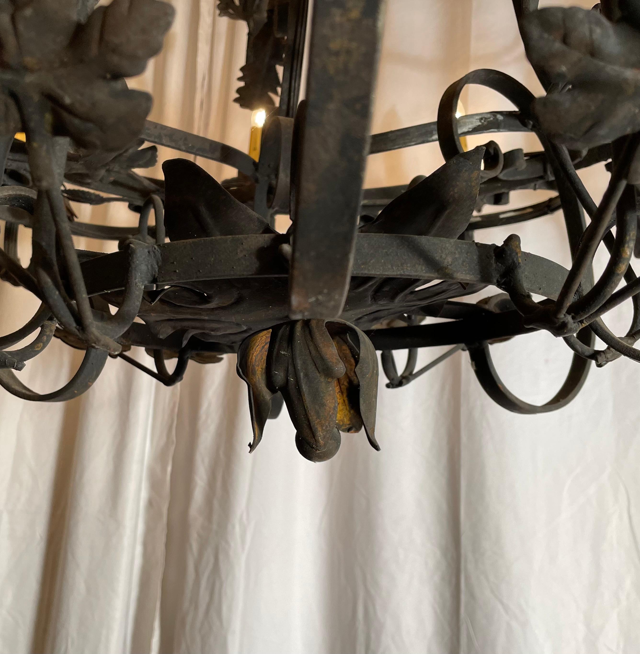 20th Century Large Wrought Iron Chandelier circa 1950s For Sale