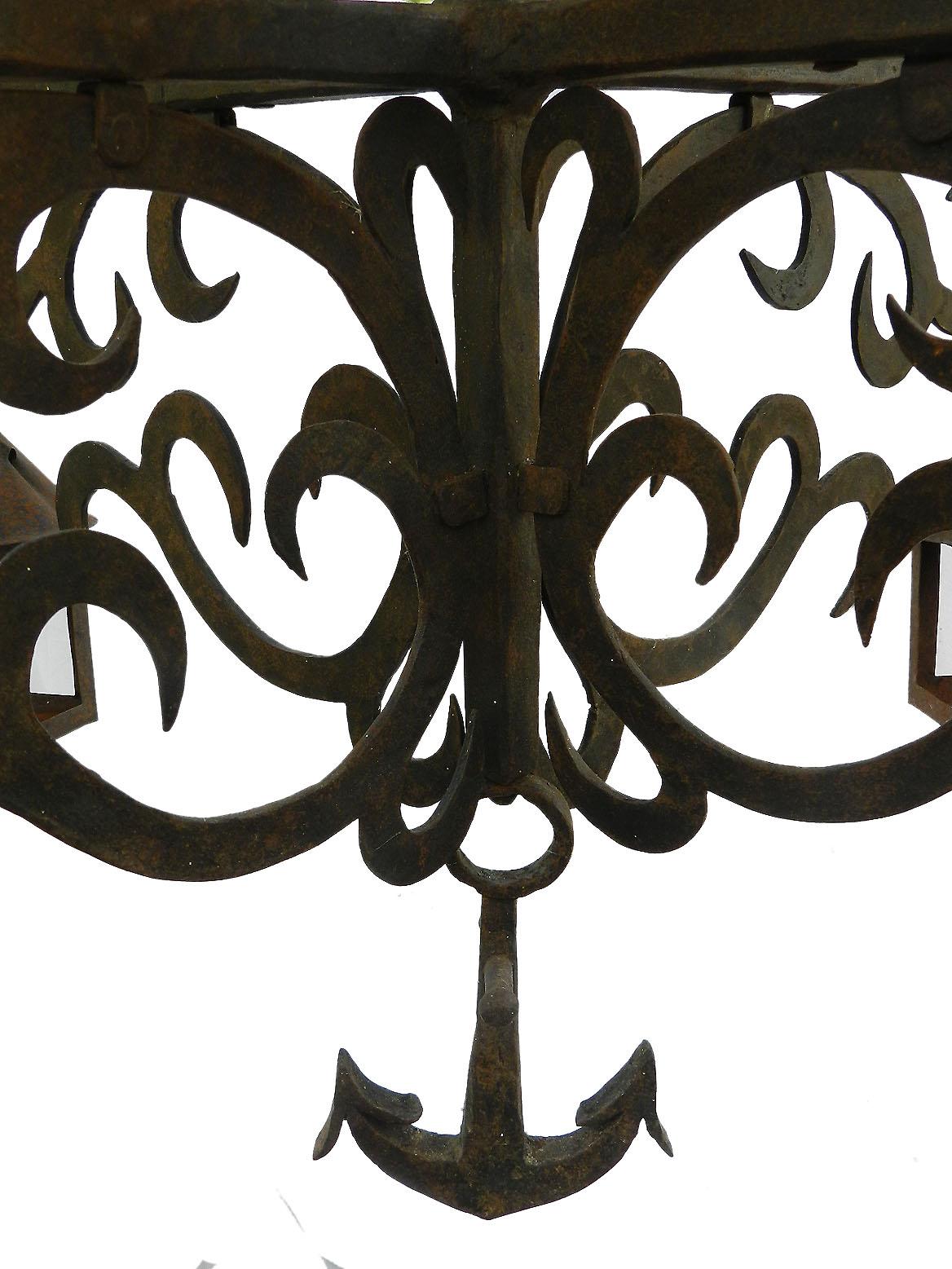 20th Century Large Wrought Iron Chandelier Marine Galleon Dolphin Attributed to Poillerat