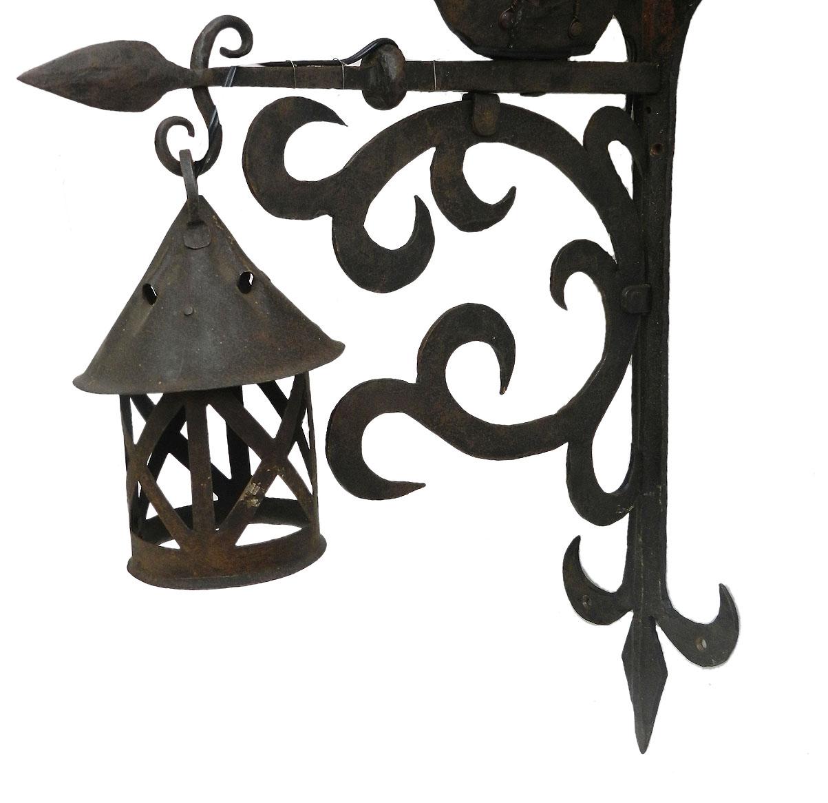 Large Wrought Iron Chandelier and Sconces manner of Poillerat Galleon Dolphin 8