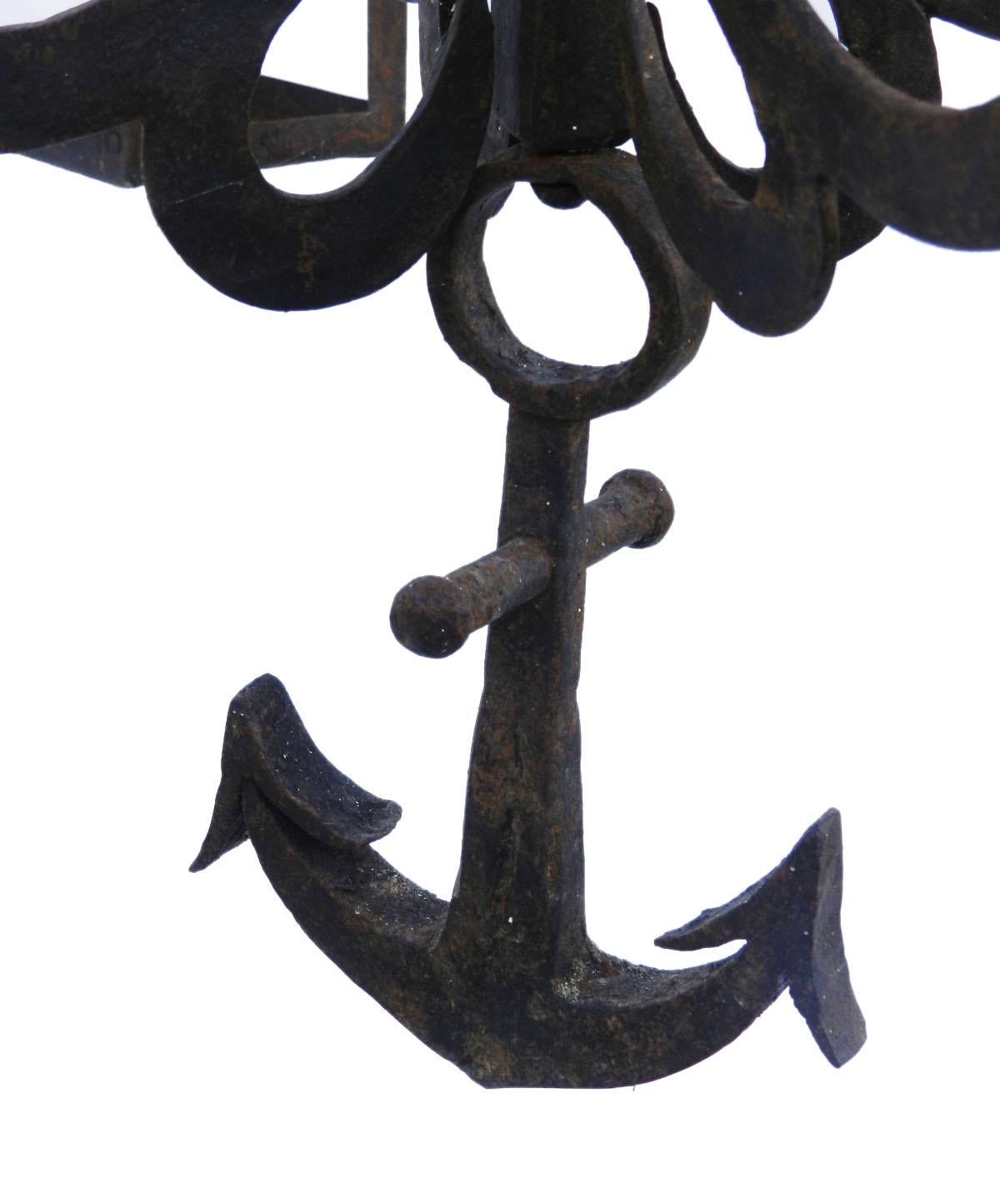 Large Wrought Iron Chandelier and Sconces manner of Poillerat Galleon Dolphin 2