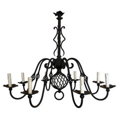 large wrought iron chandelier with 8 lights. French work. Circa 1950