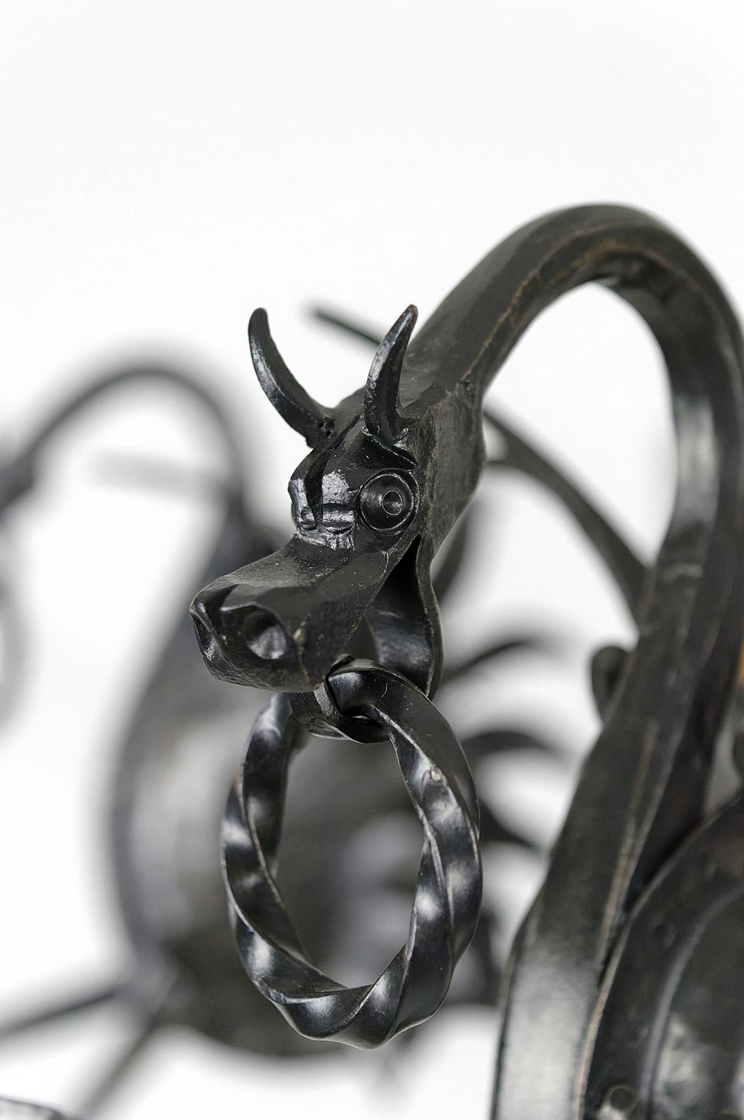 Large Wrought Iron Chandelier with Dragons, Italy, circa 1900 For Sale 7