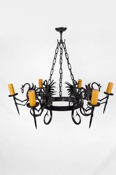 Large Wrought Iron Chandelier with Dragons, Italy, circa 1900