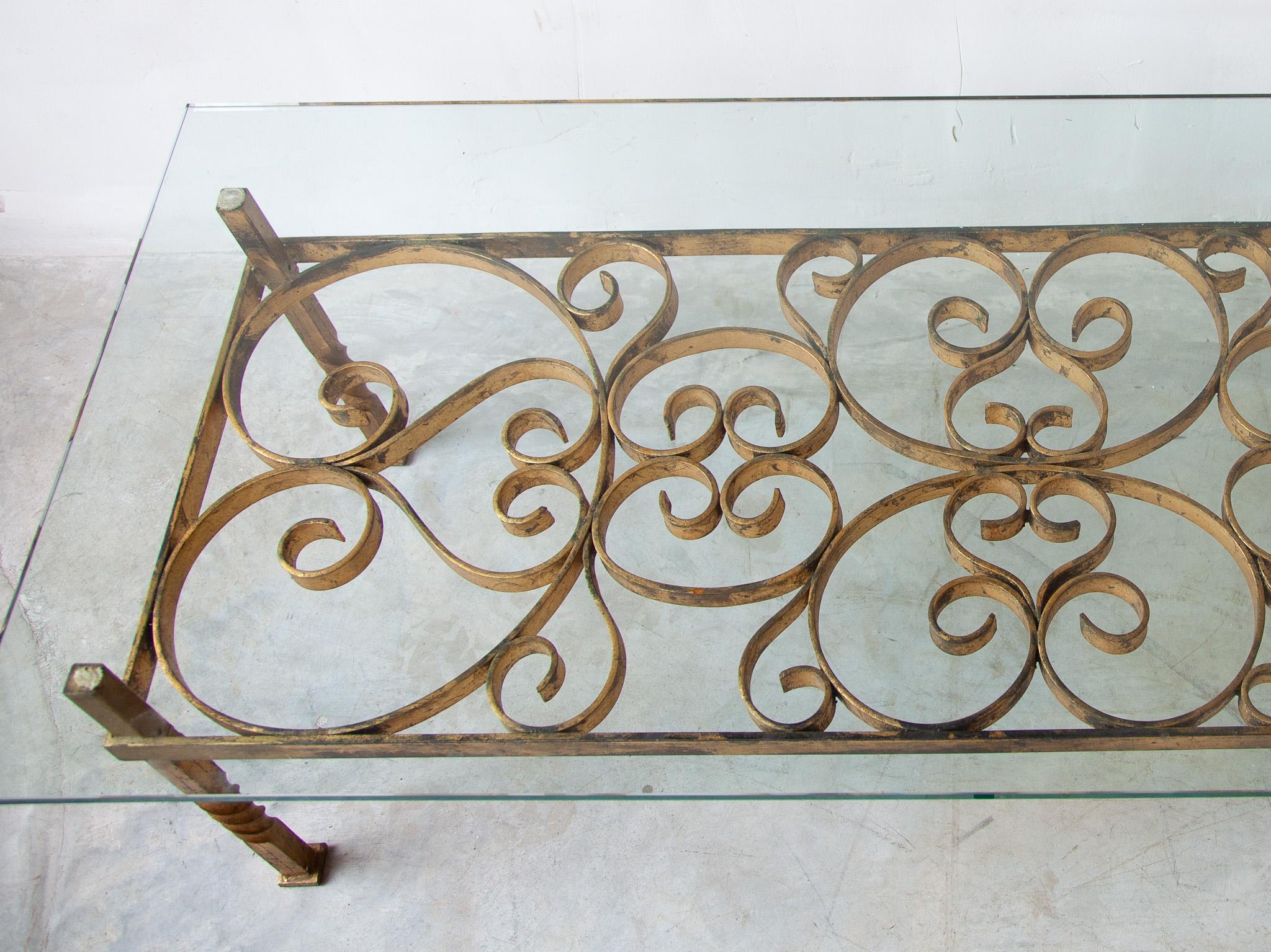 Mid-Century Modern Large Wrought Iron Coffee Table in the Manner of Gilbert Poillerat, France, 1950s For Sale