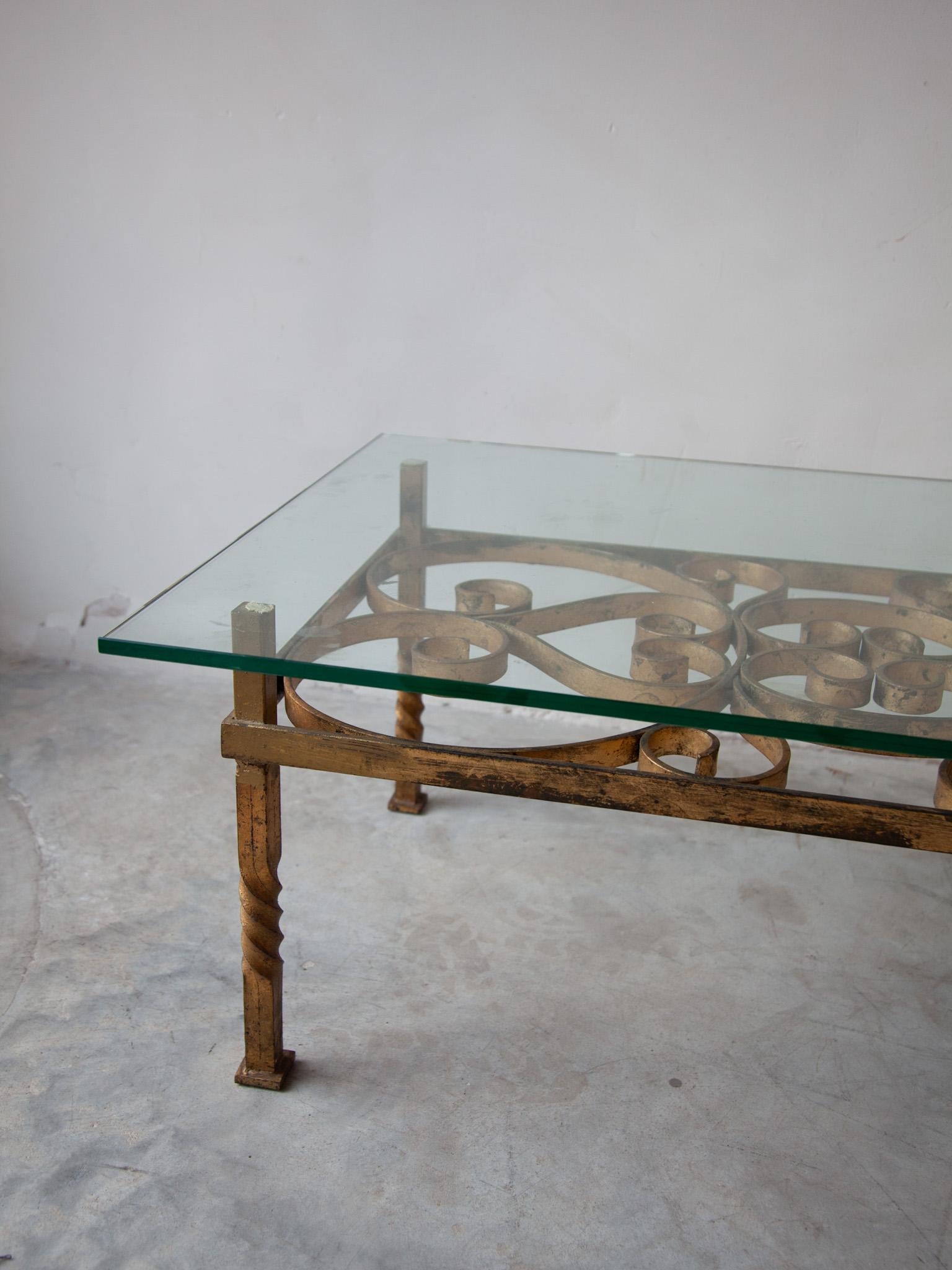 Mid-20th Century Large Wrought Iron Coffee Table in the Manner of Gilbert Poillerat, France, 1950s For Sale