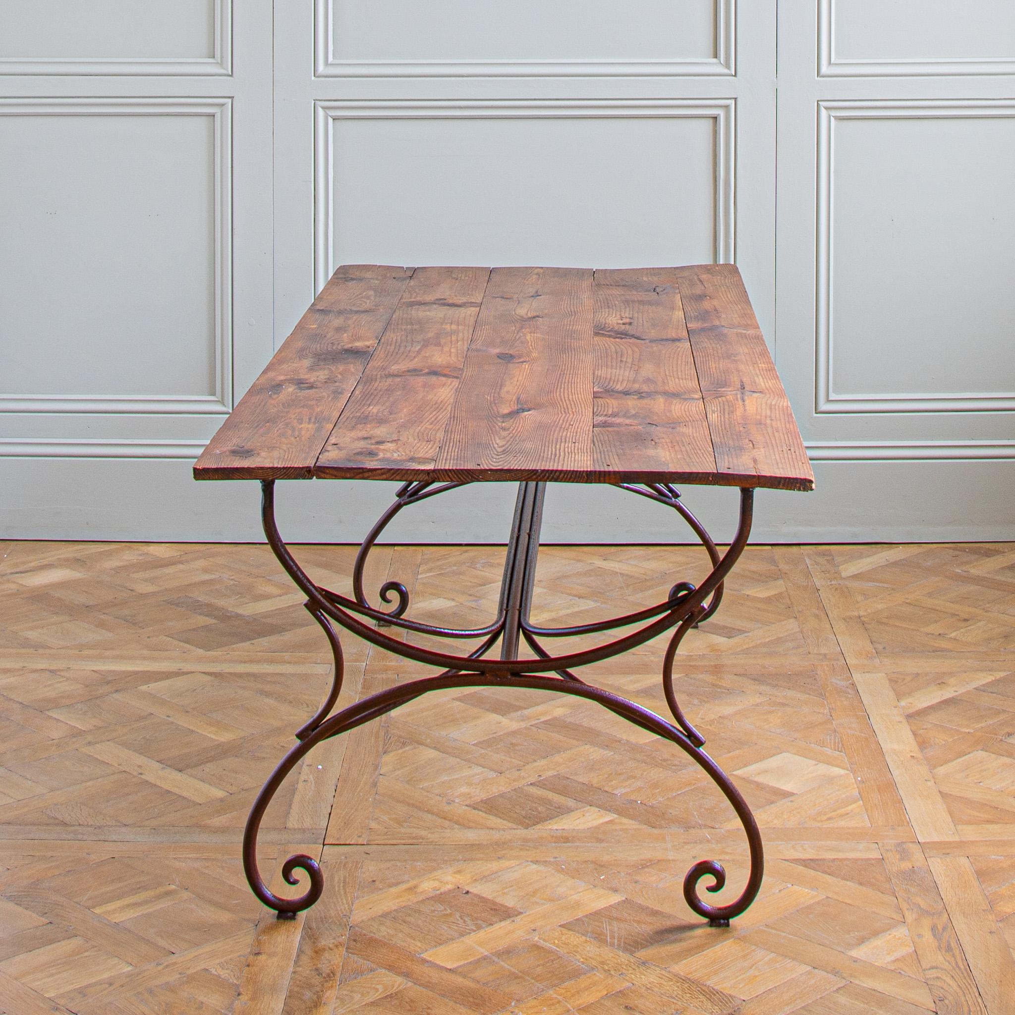 20th Century Large French Rustic Wrought Iron Dining Or Garden Table For Sale