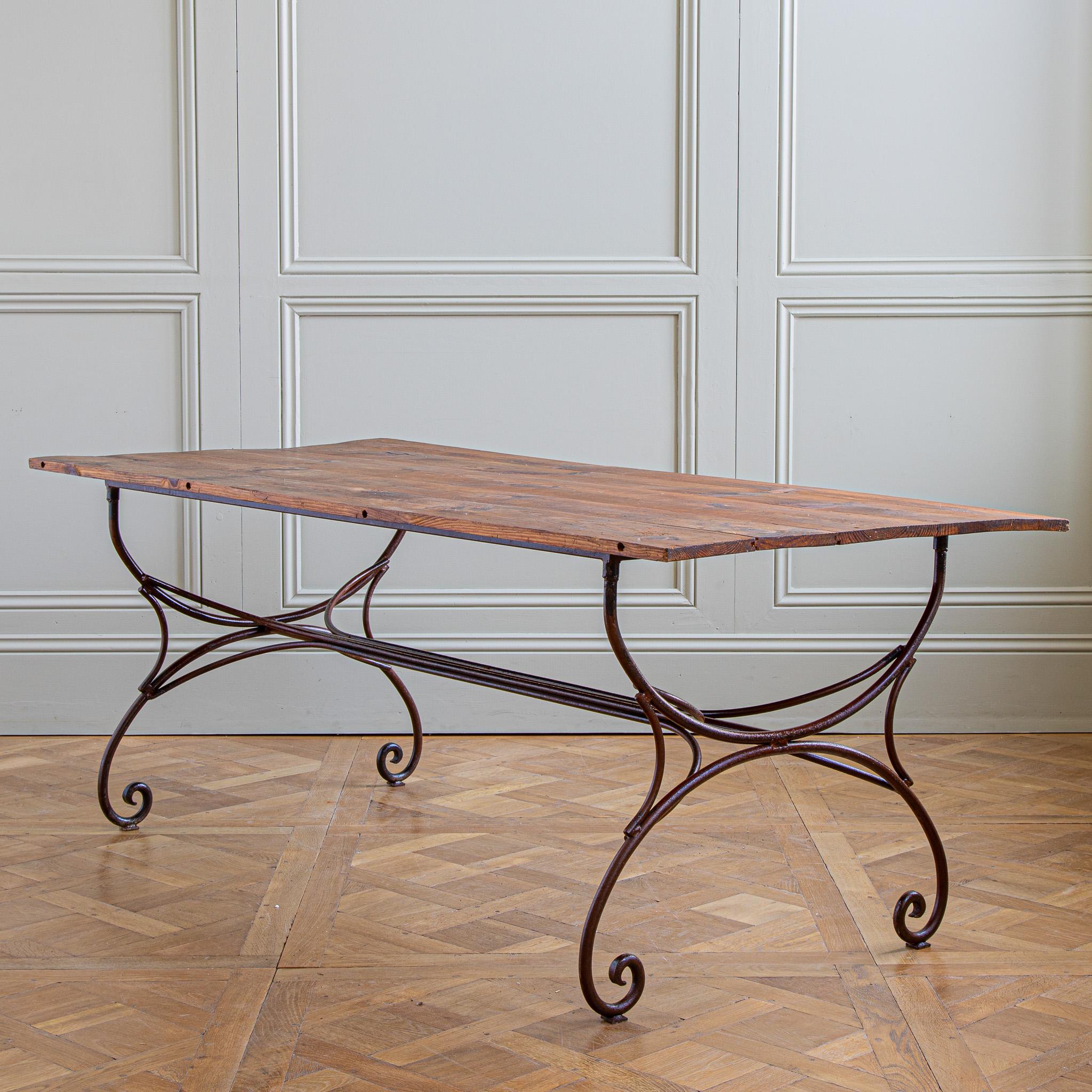 Large French Rustic Wrought Iron Dining Or Garden Table For Sale 4
