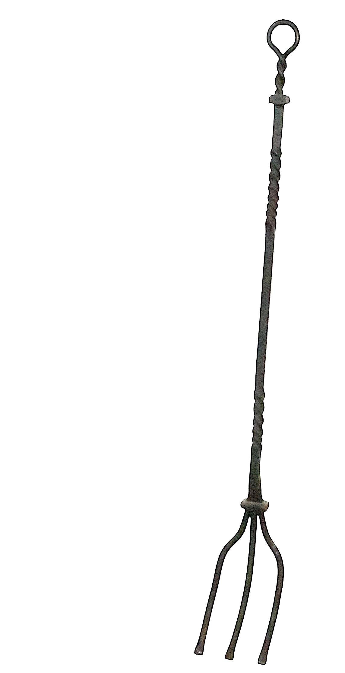 Gothic Revival Large Wrought Iron Fireplace Fork, Poker, Tool c 1900/20's For Sale
