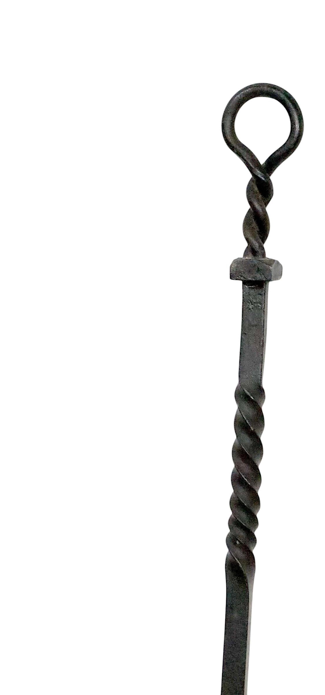 Large Wrought Iron Fireplace Fork, Poker, Tool c 1900/20's In Good Condition For Sale In New York, NY