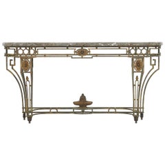 Large Wrought Iron French 19th Century Console Table with Grey Marble Top