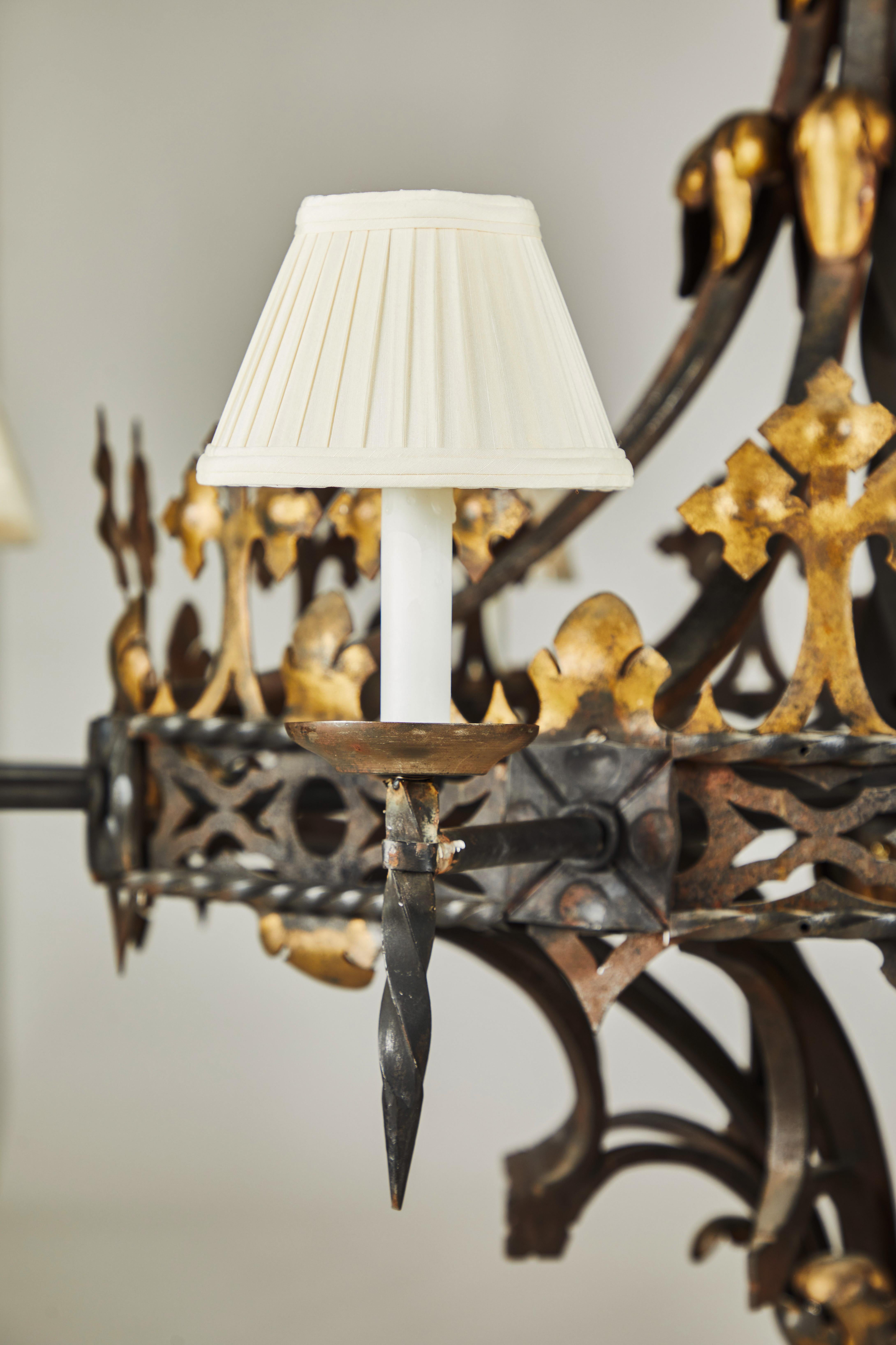 Large Wrought Iron and Gilt Decorated Chandelier, Late 19th Century For Sale 2