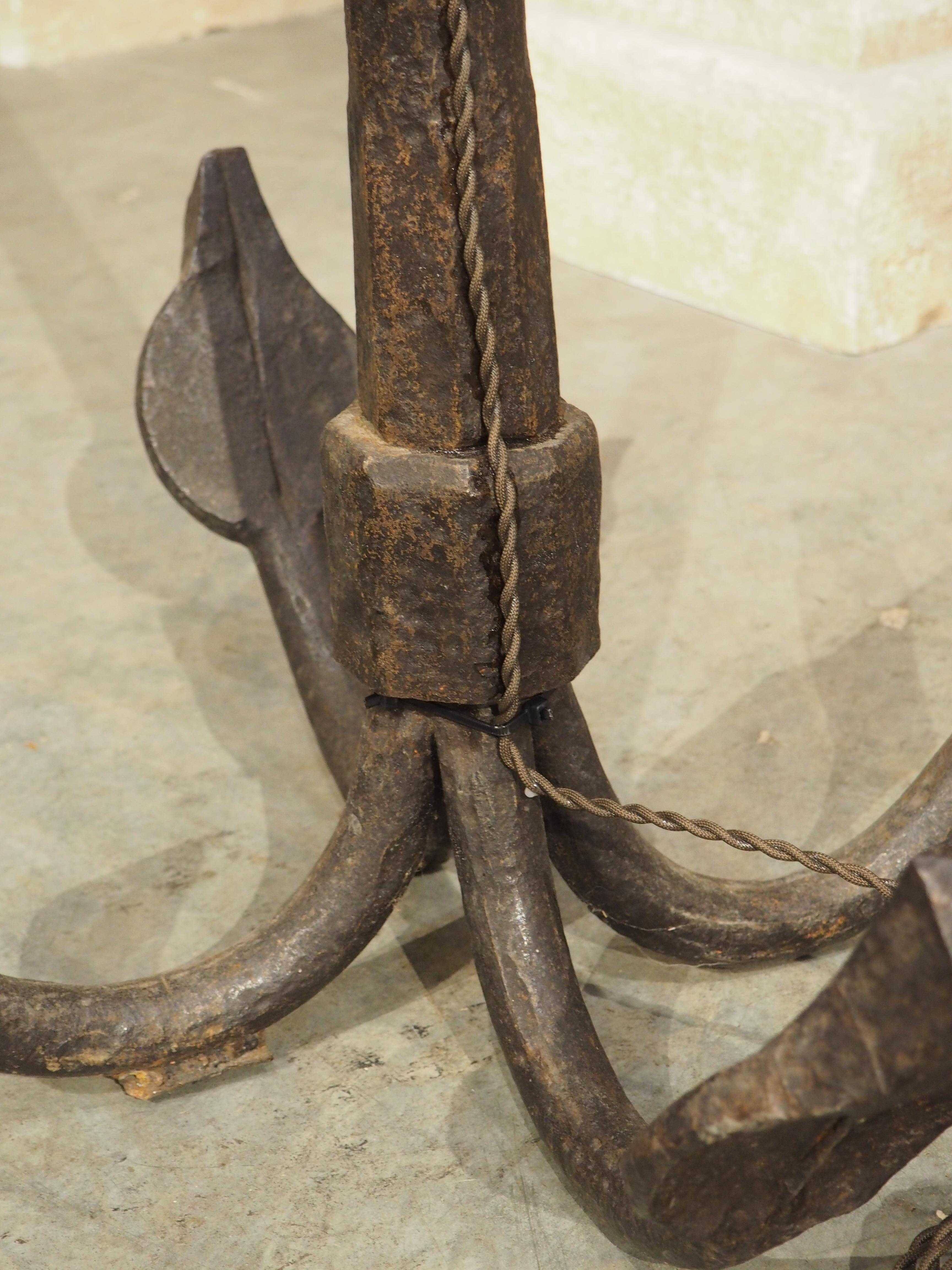 Large Wrought Iron Grapnel Style Boat Anchor Fitted as Lamp, France 19th Century For Sale 12