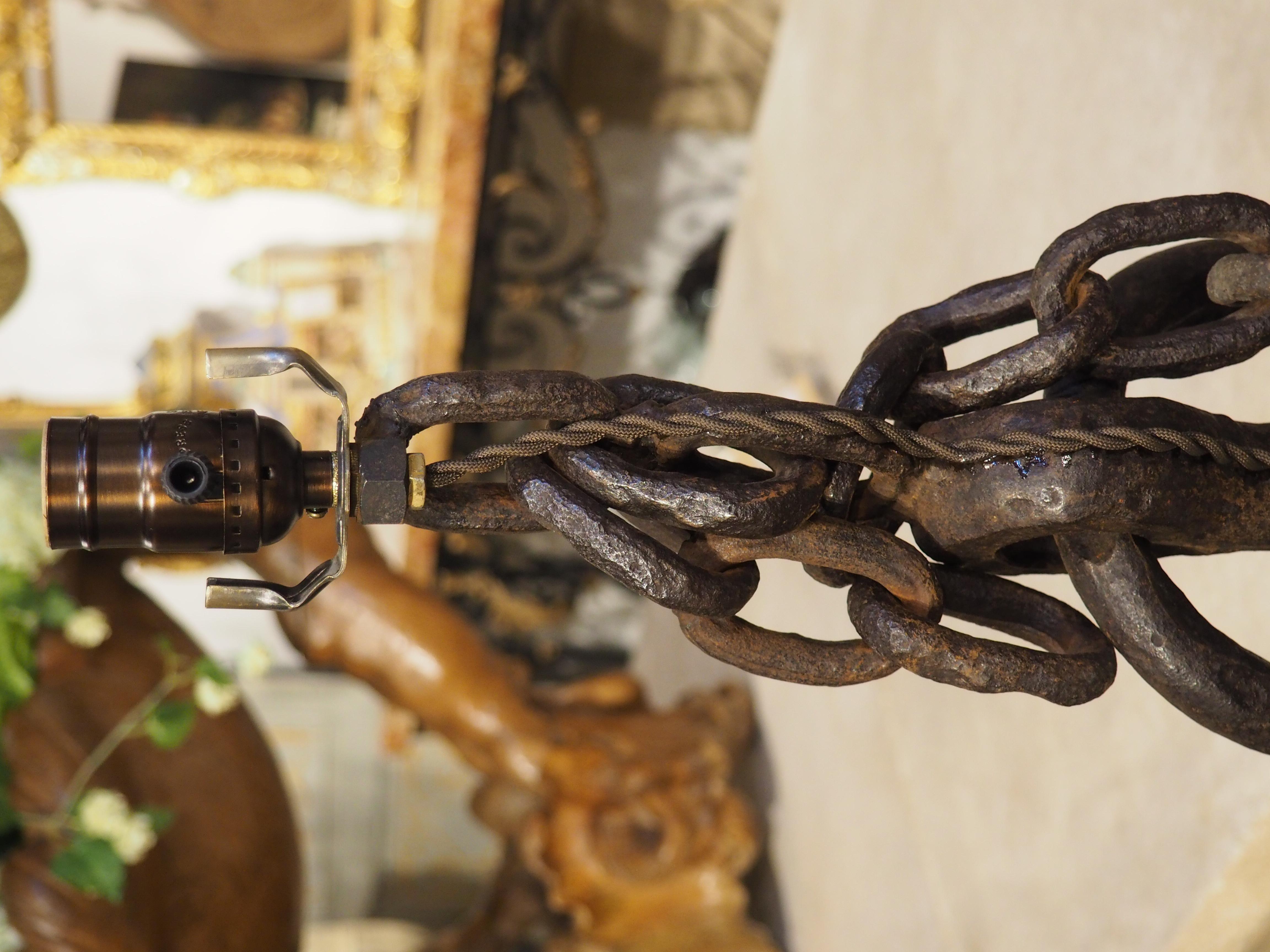 Large Wrought Iron Grapnel Style Boat Anchor Fitted as Lamp, France 19th Century For Sale 13