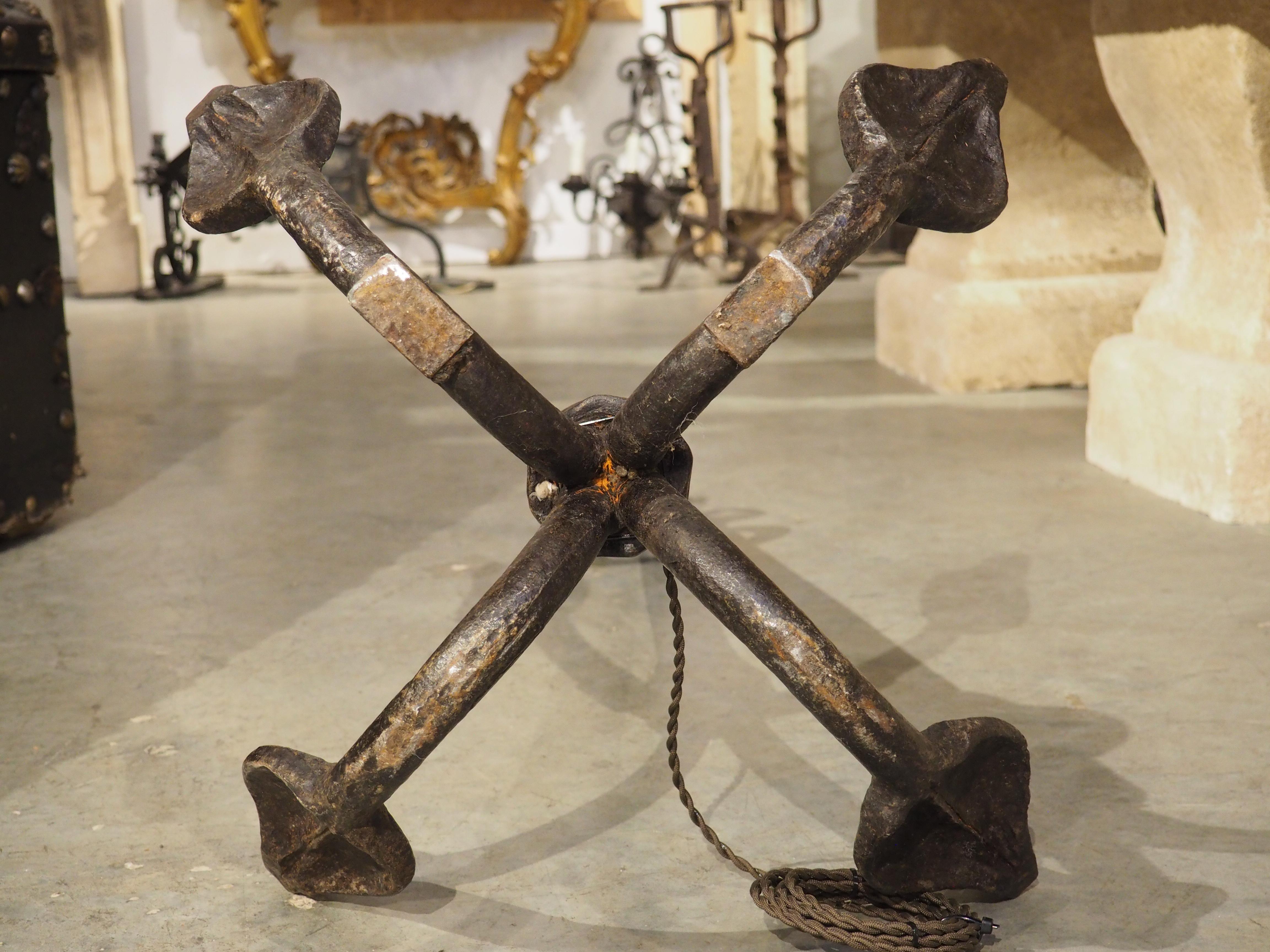 Large Wrought Iron Grapnel Style Boat Anchor Fitted as Lamp, France 19th Century For Sale 14
