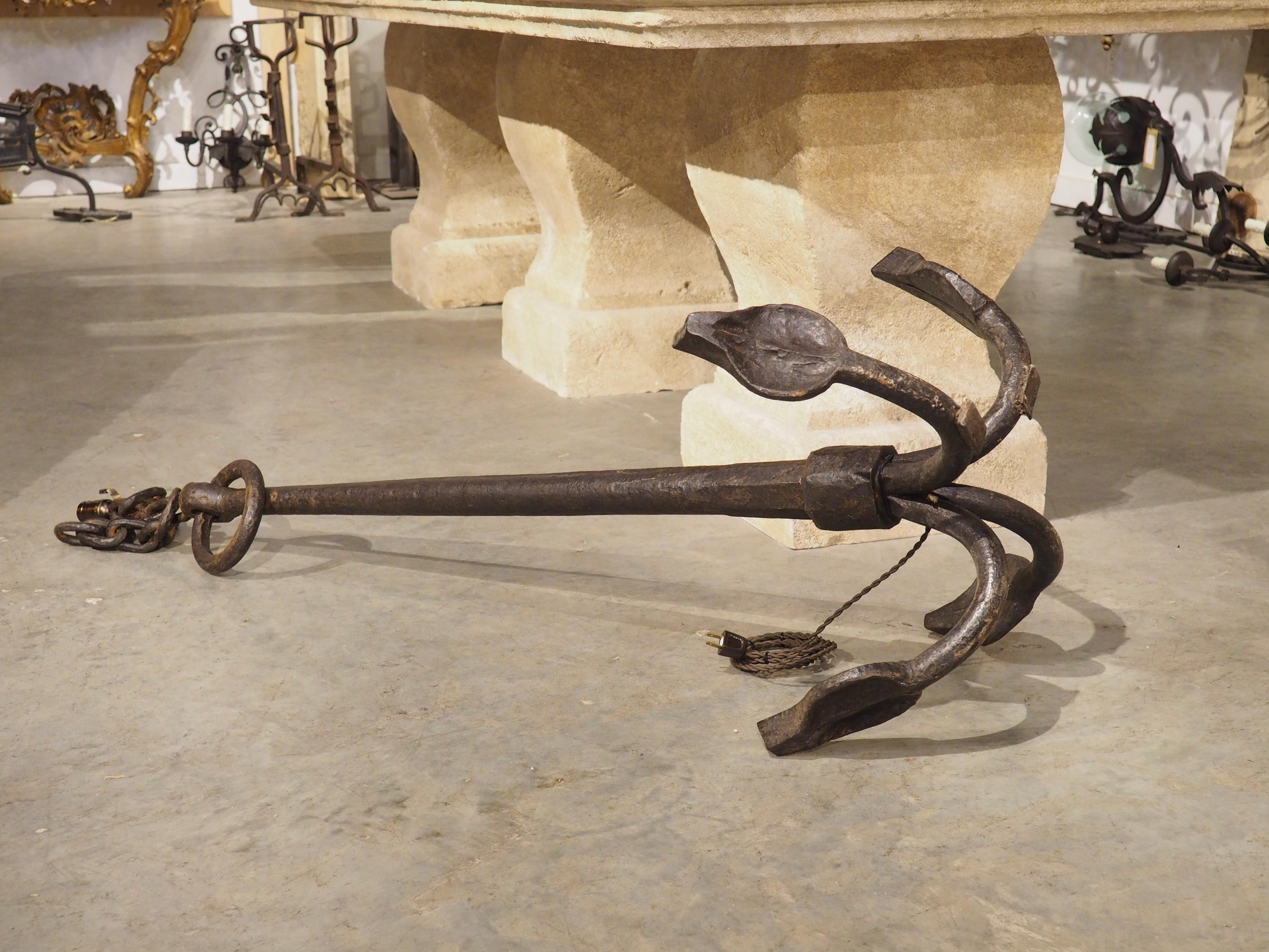 French Large Wrought Iron Grapnel Style Boat Anchor Fitted as Lamp, France 19th Century For Sale