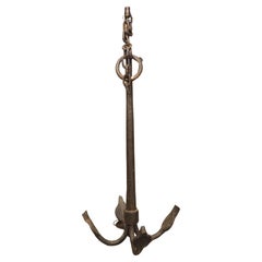 Antique Large Wrought Iron Grapnel Style Boat Anchor Fitted as Lamp, France 19th Century