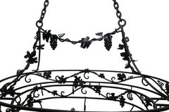 Large Wrought Iron Hanging Pot Rack with Grape Motif