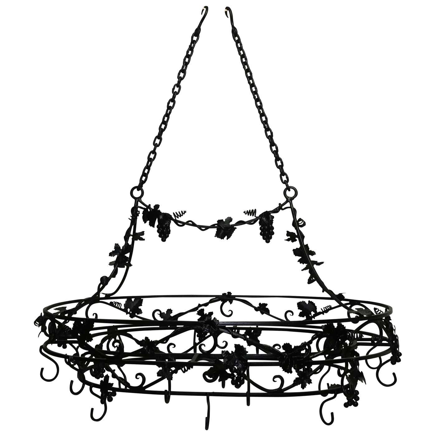 Large Wrought Iron Hanging Pot Rack with Grape Motif at 1stDibs ...