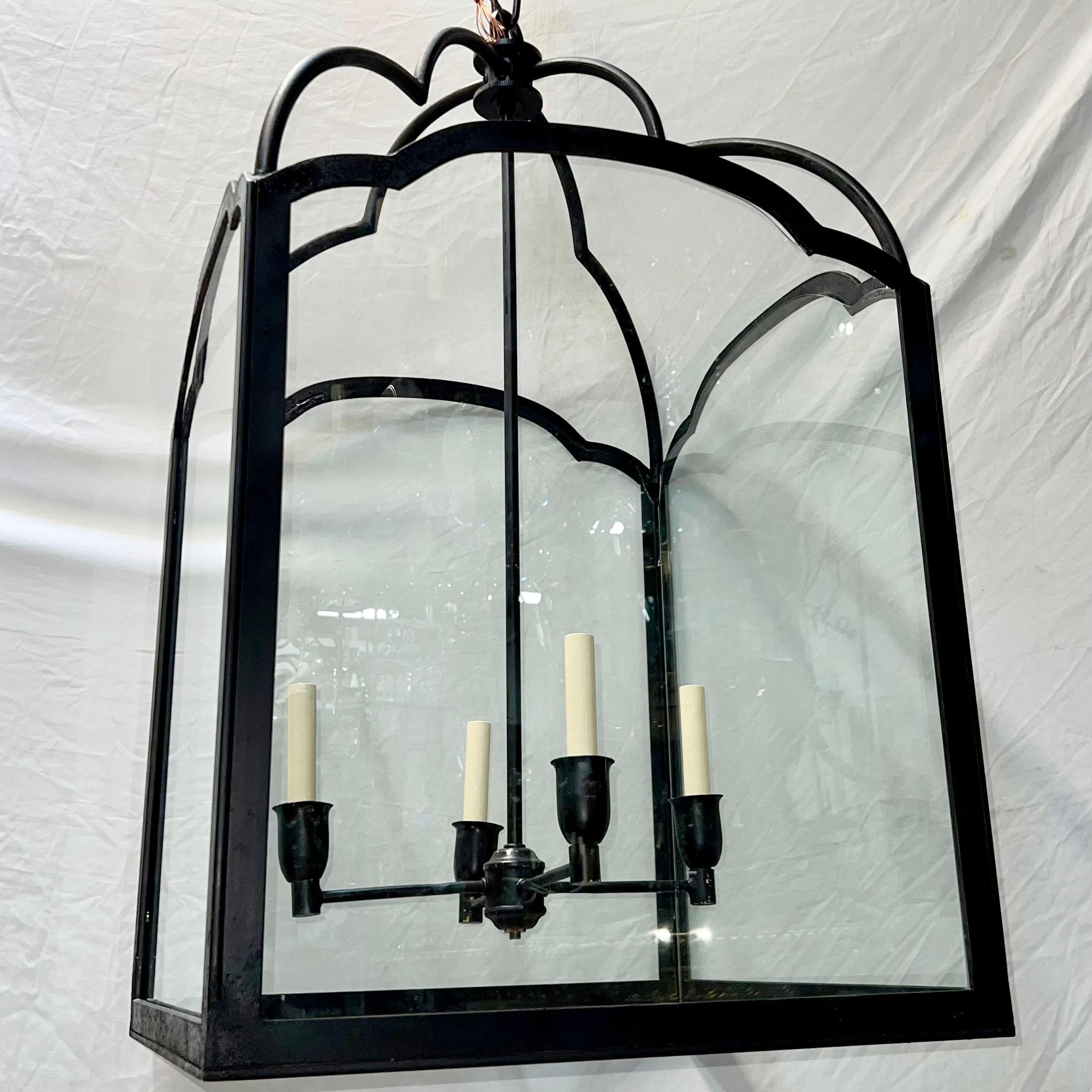 Mid-20th Century Large Wrought Iron Lantern For Sale