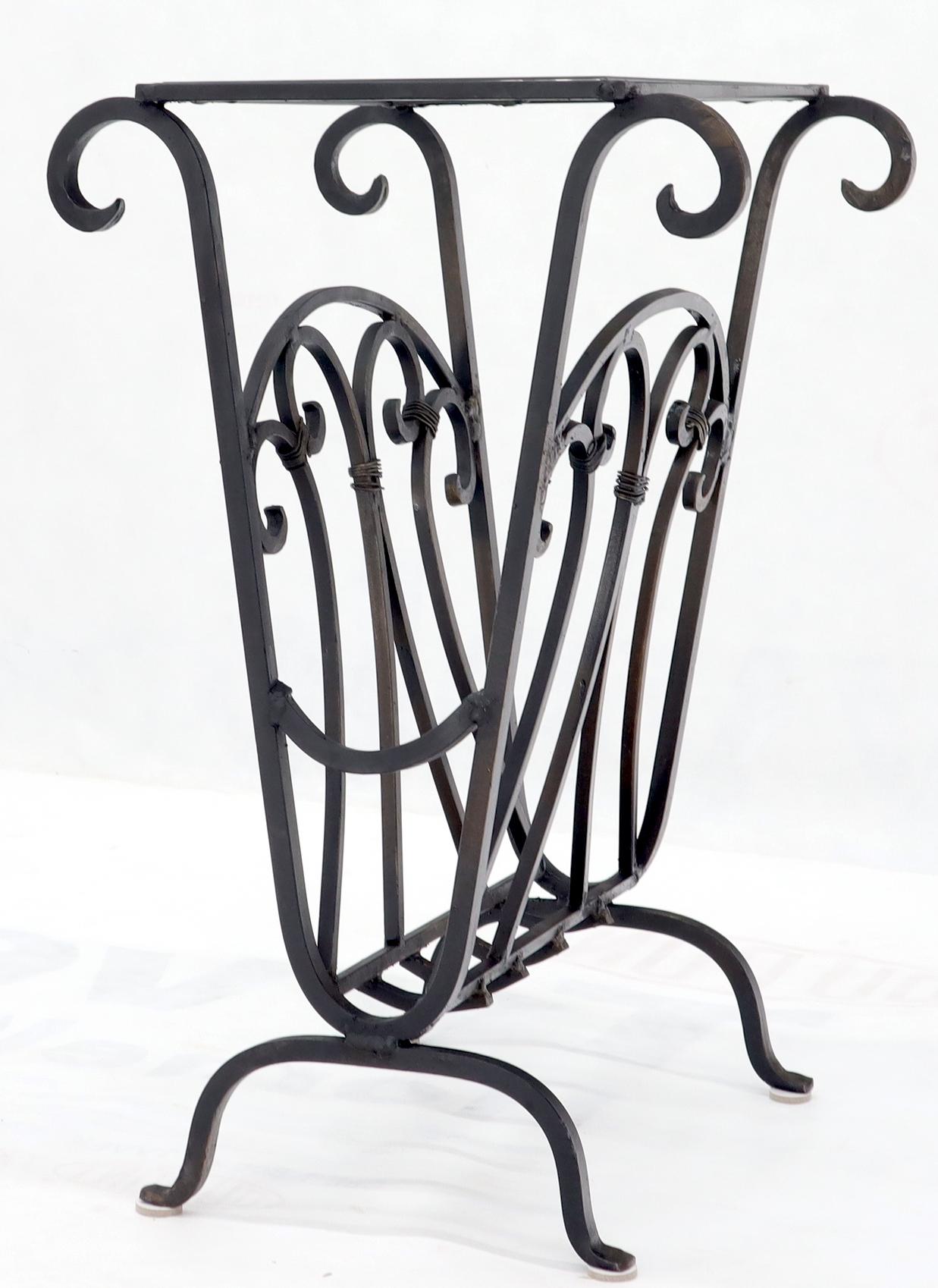 American Large Wrought Iron Magazine Stand End Table with Glass Top
